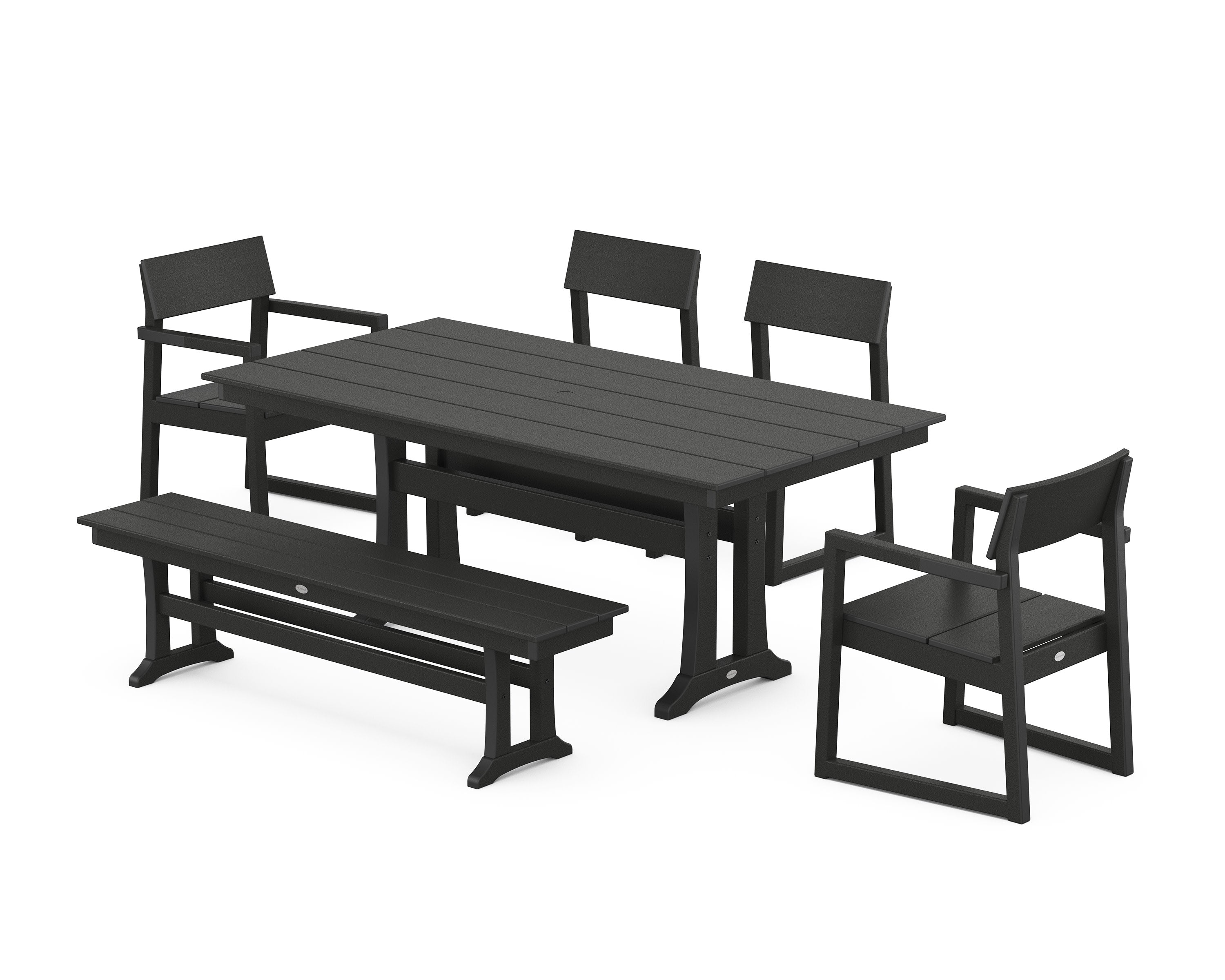 EDGE 6-Piece Farmhouse Dining Set With Trestle Legs in Black