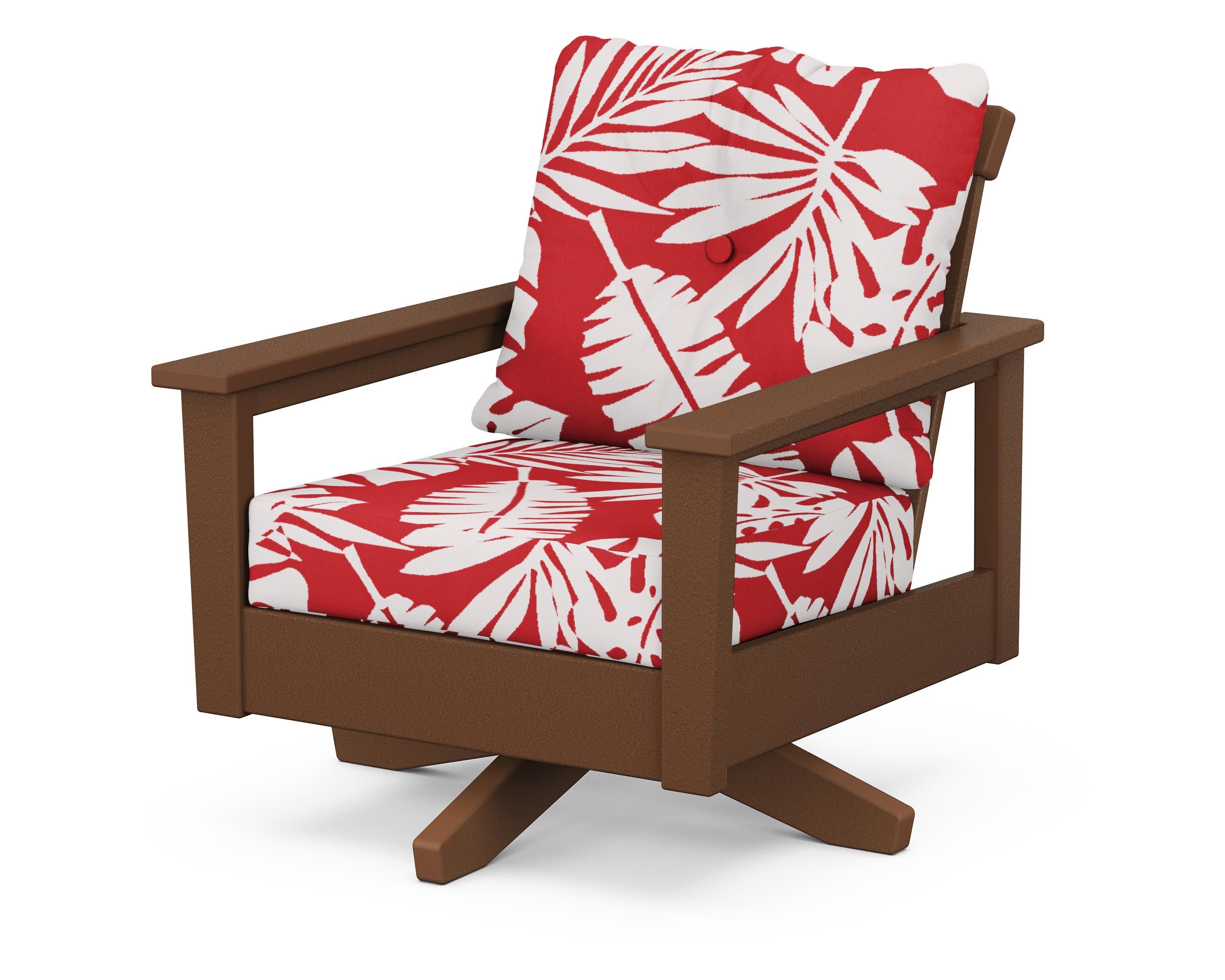 Prescott Deep Seating Swivel Chair in Teak / Leaf Crimson