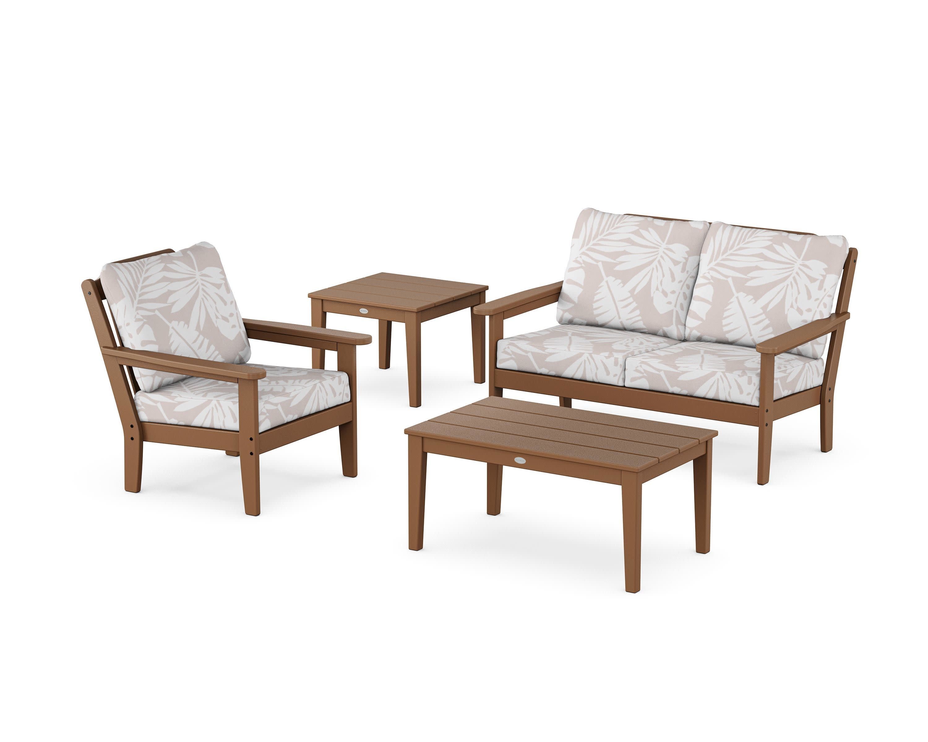 Wovendale 4-Piece Deep Seating Set in Teak / Leaf Dune Burlap