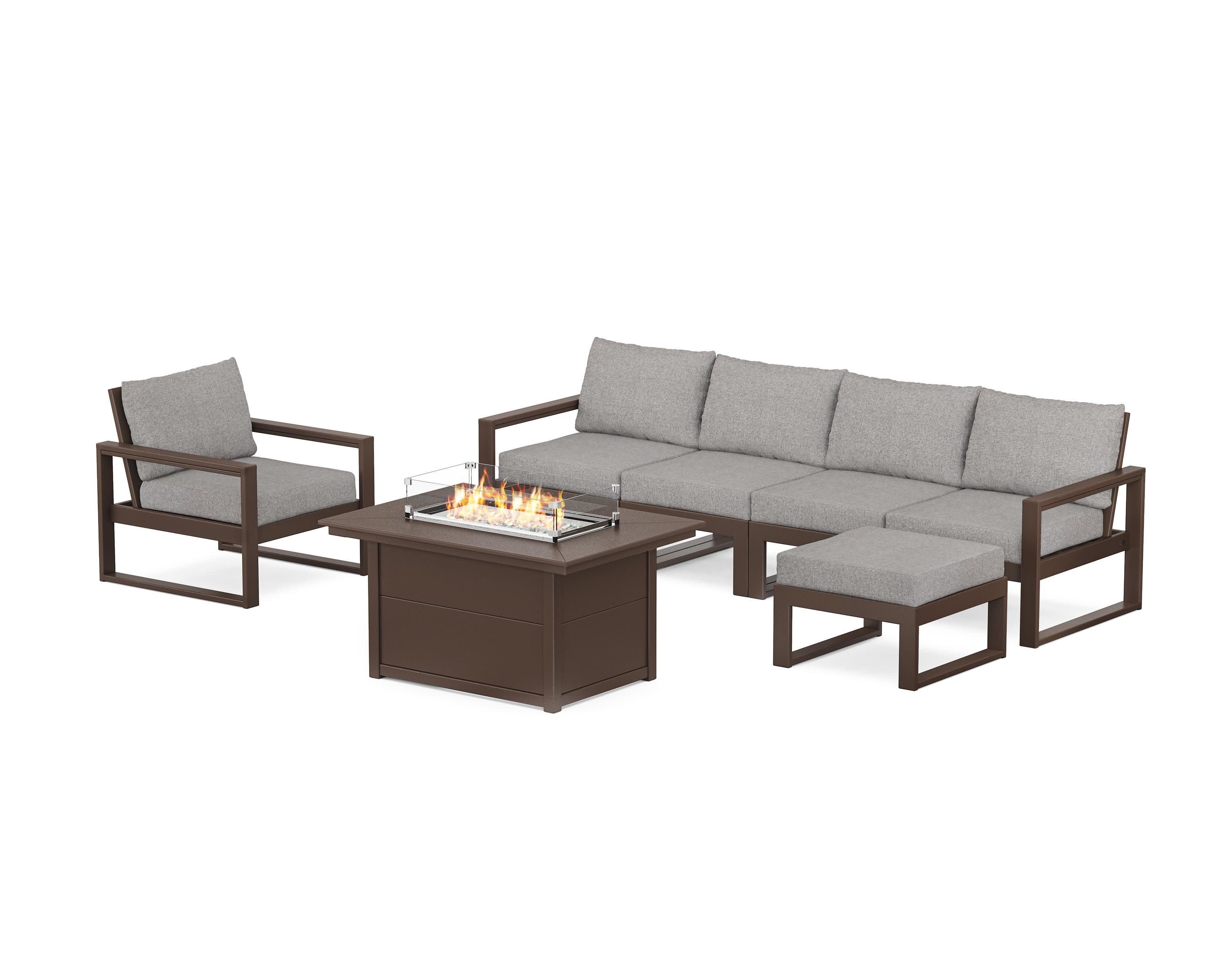 EDGE Sectional Lounge and Fire Pit Set in Mahogany / Grey Mist