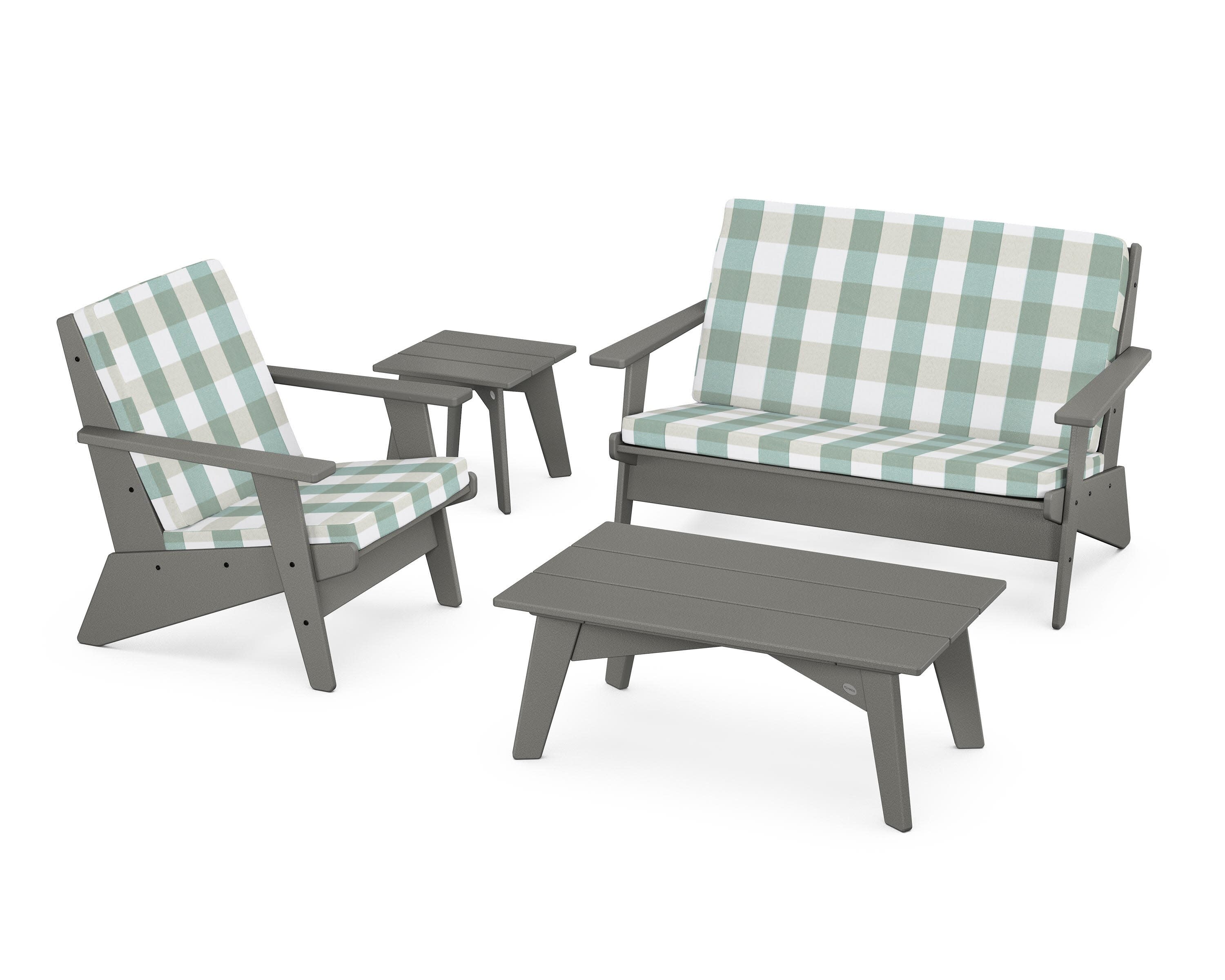 Riviera Modern Lounge 4-Piece Set in Slate Grey / Buffalo Plaid Glacier Spa
