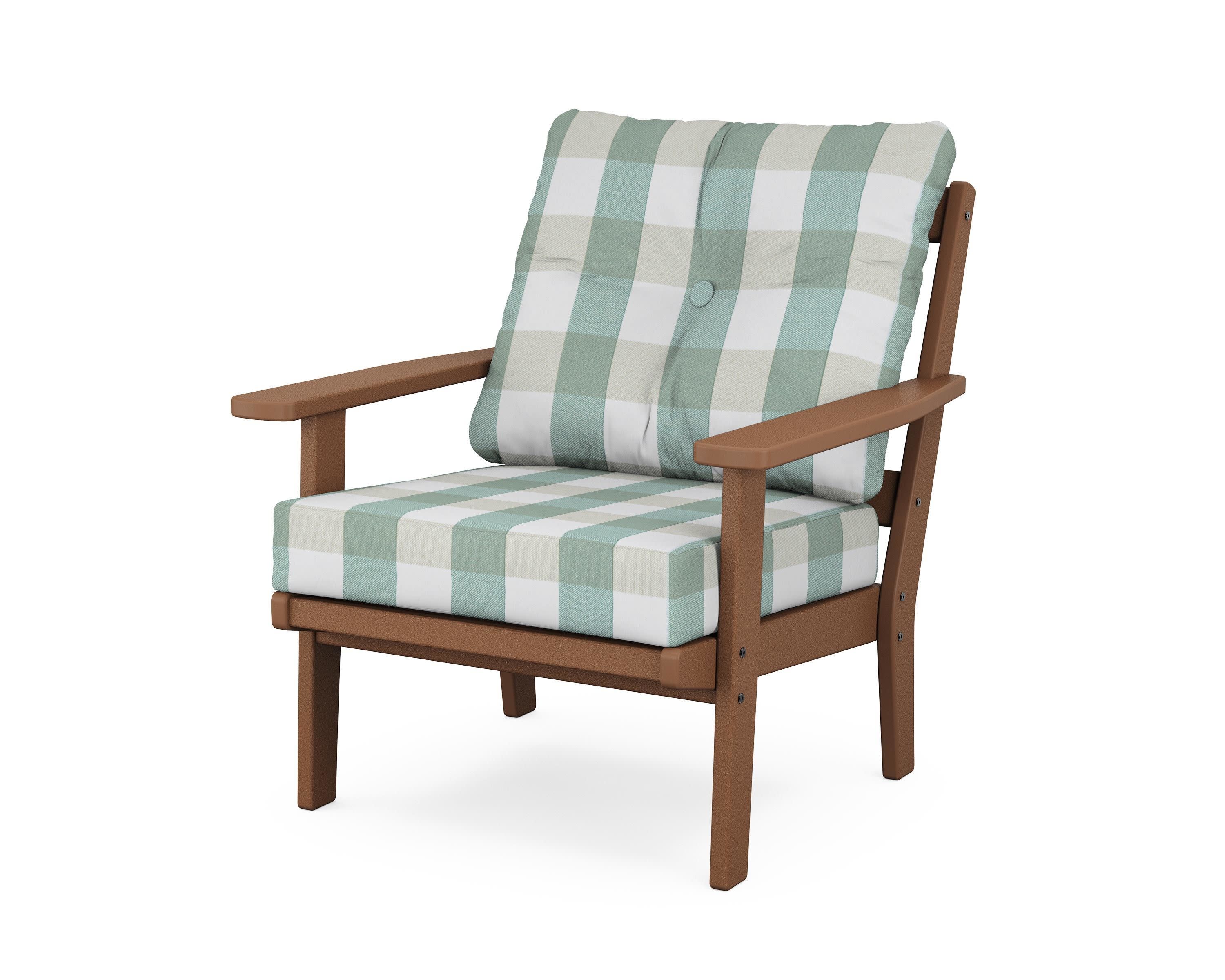 Oxford Deep Seating Chair in Teak / Buffalo Plaid Glacier Spa