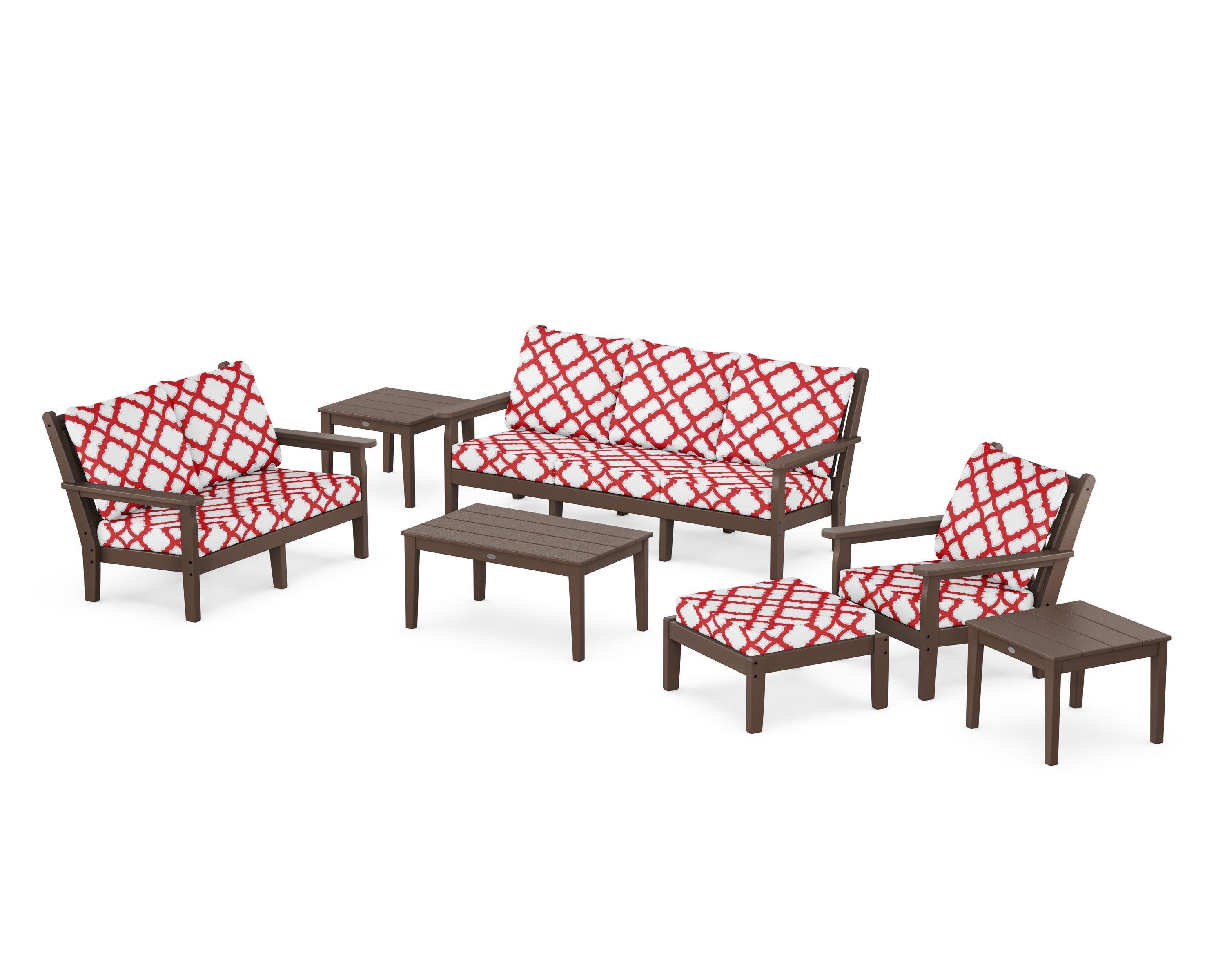 Chippendale 7-Piece Deep Seating Set in Mahogany / Trellis Crimson