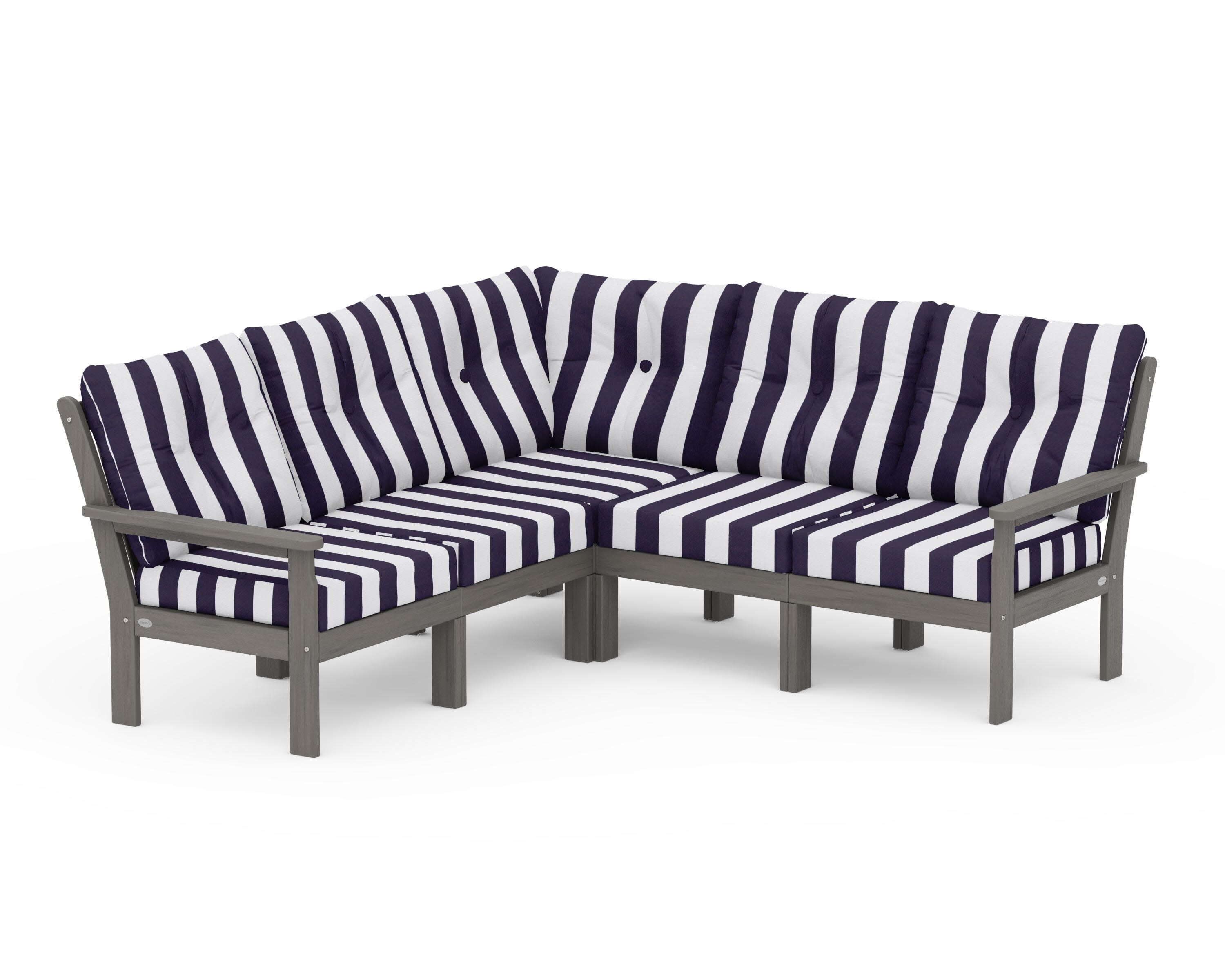 Vineyard 5-Piece Sectional in Driftwood / Cabana Stripe Navy
