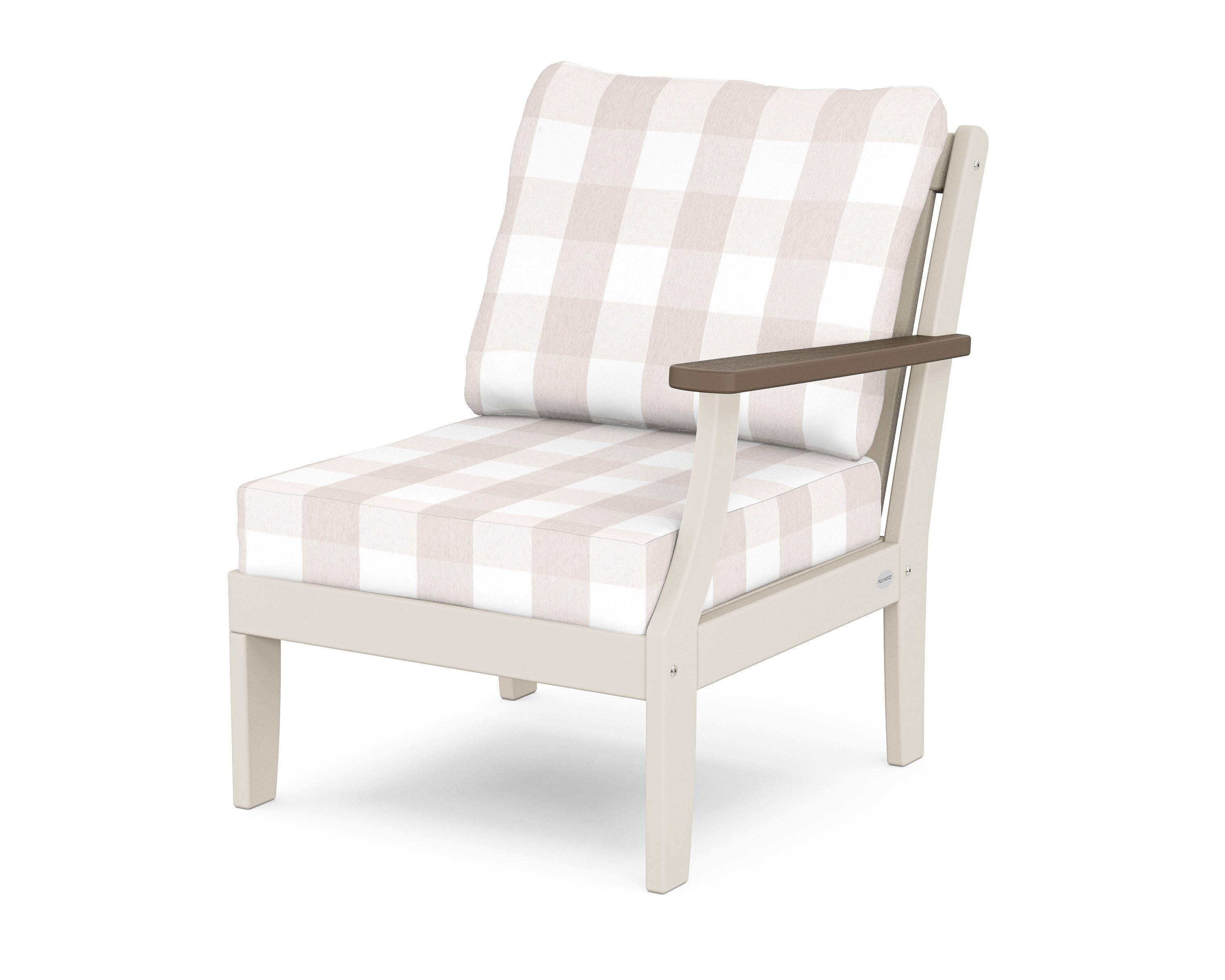 Braxton Modular Right Arm Chair in Sand / Kona / Buffalo Plaid Dune Burlap