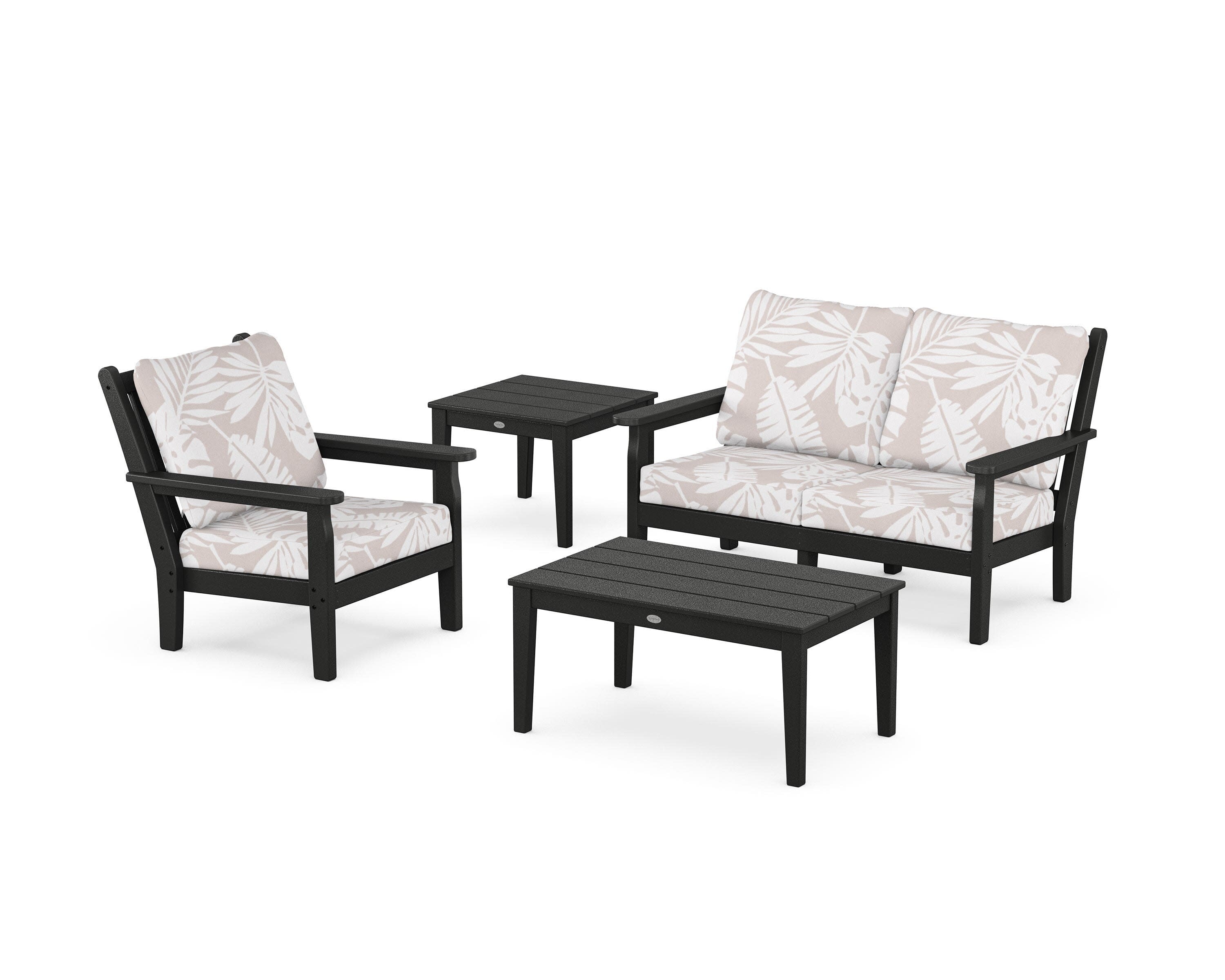 Chippendale 4-Piece Deep Seating Set in Black / Leaf Dune Burlap