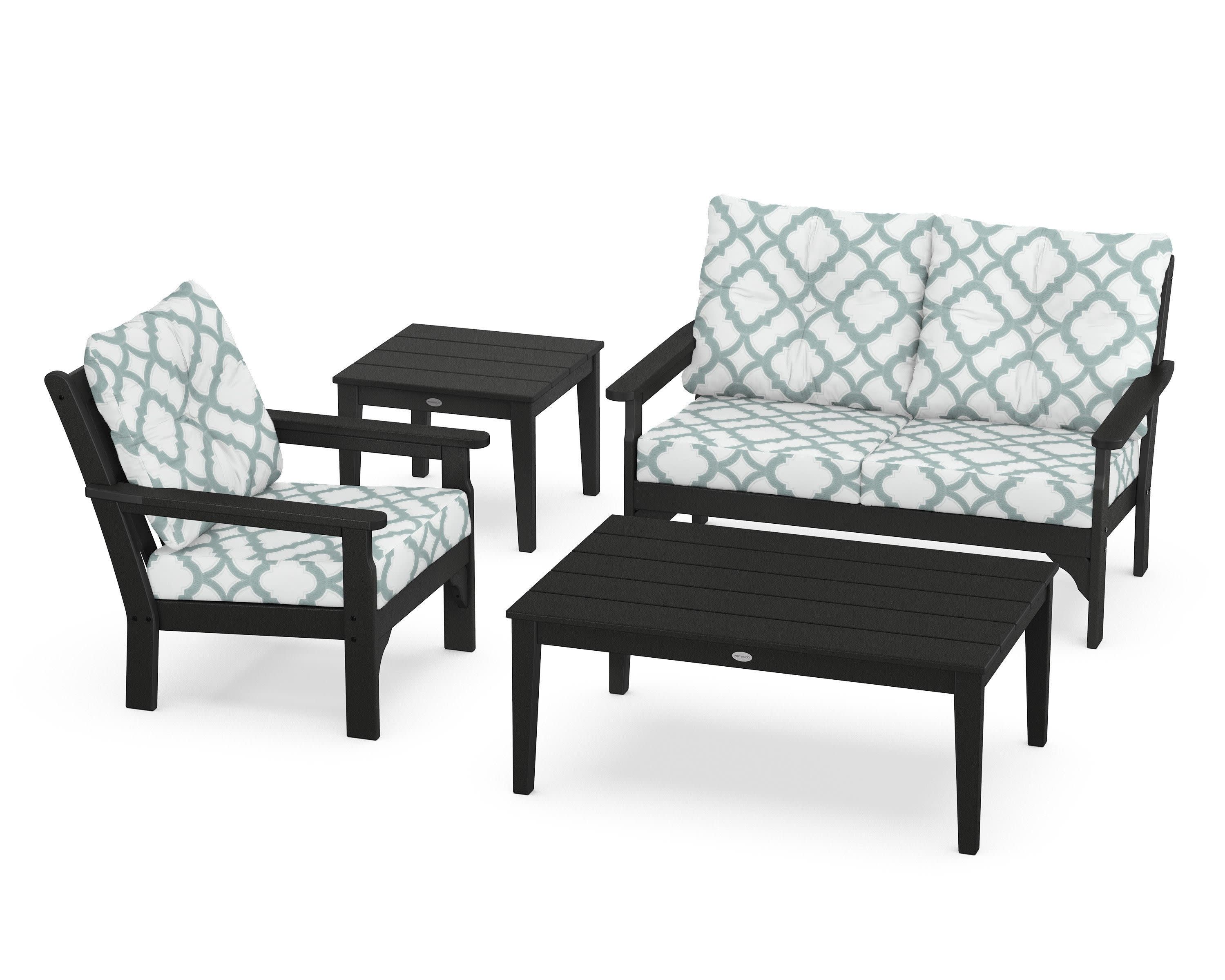 Vineyard 4-Piece Deep Seating Set in Black / Trellis Glacier Spa