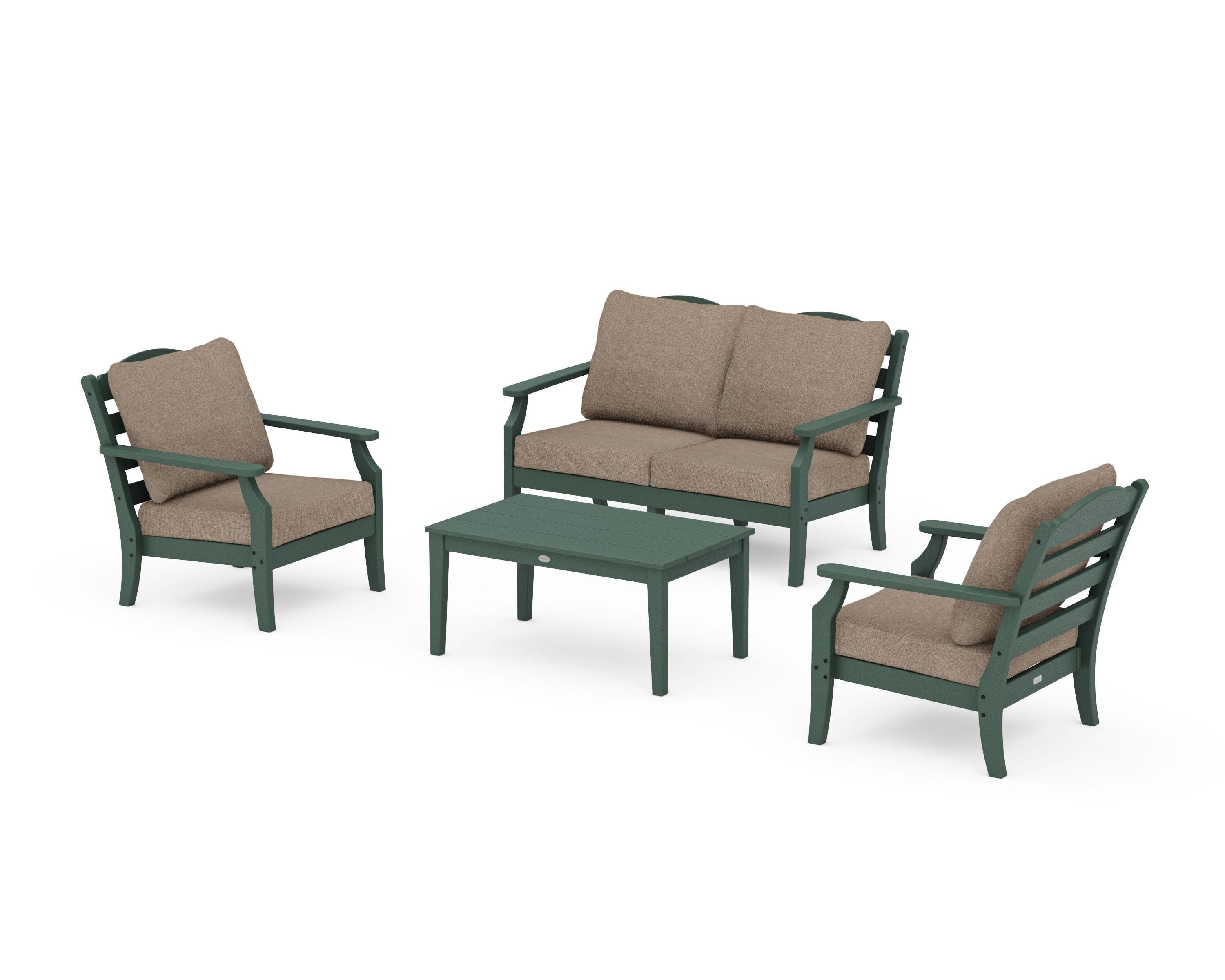 Savannah 4-Piece Deep Seating Set with Loveseat in Green / Spiced Burlap