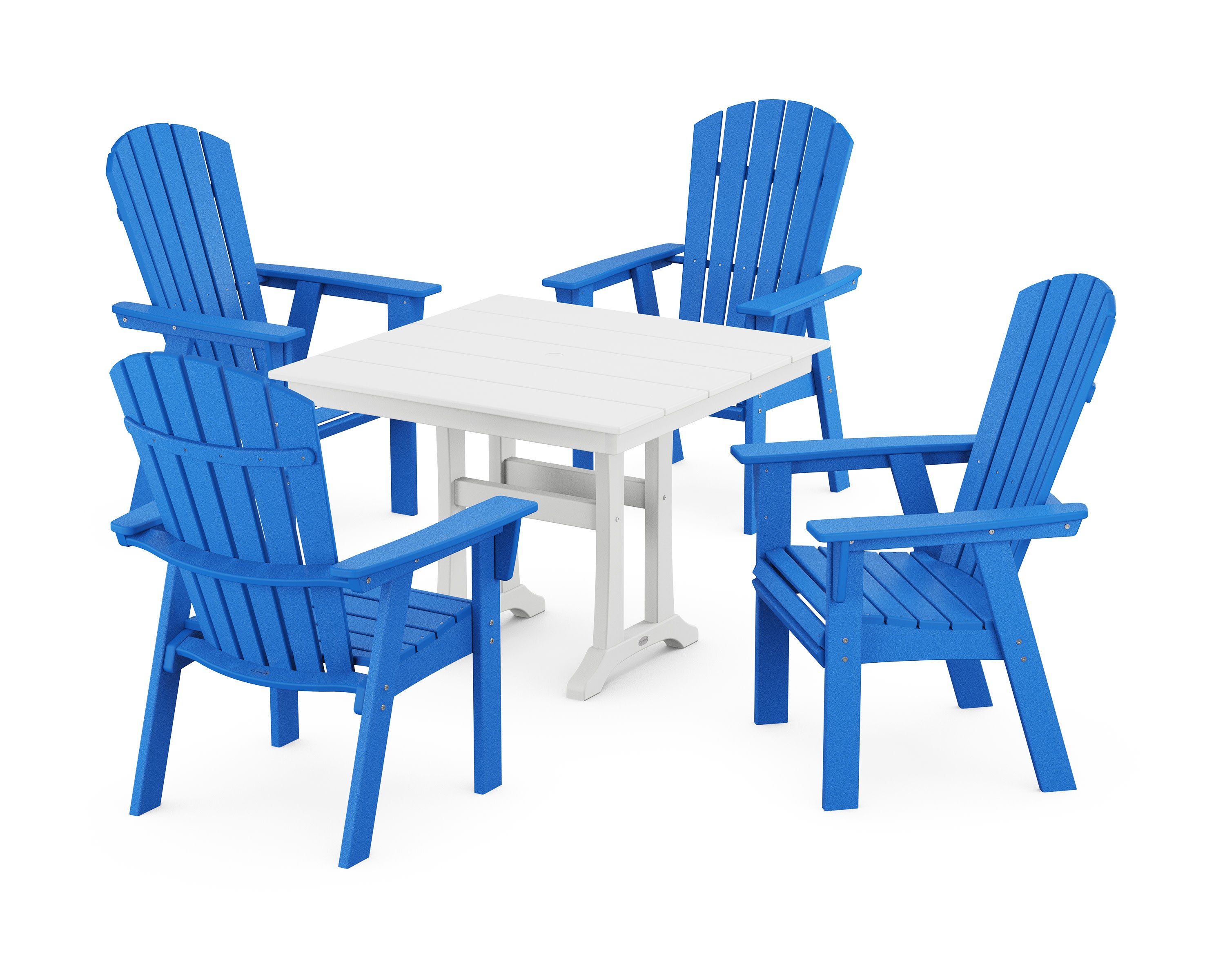 Nautical Adirondack 5-Piece Farmhouse Dining Set With Trestle Legs in Pacific Blue / White