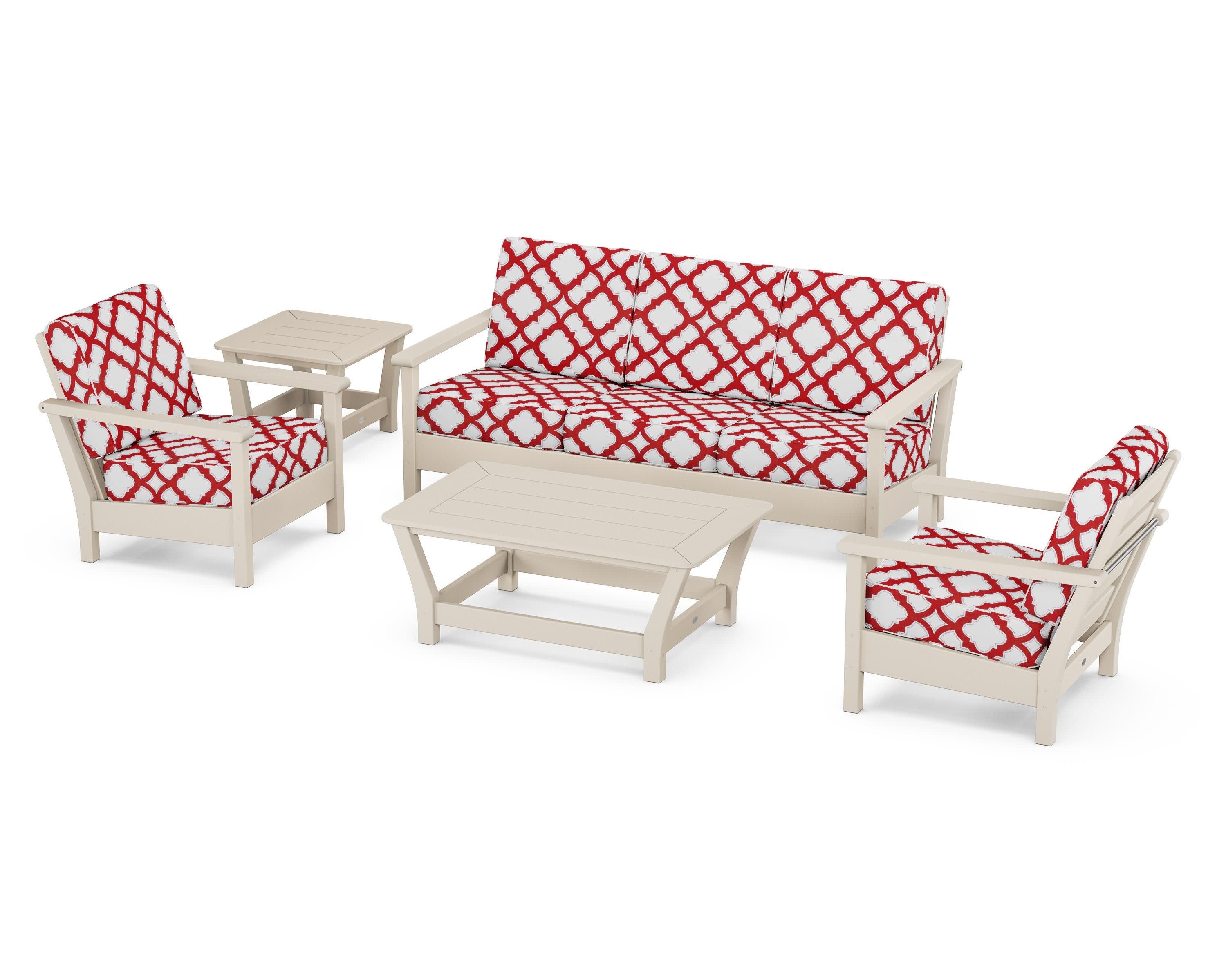 Harbour 5-Piece Deep Seating Set in Sand / Trellis Crimson