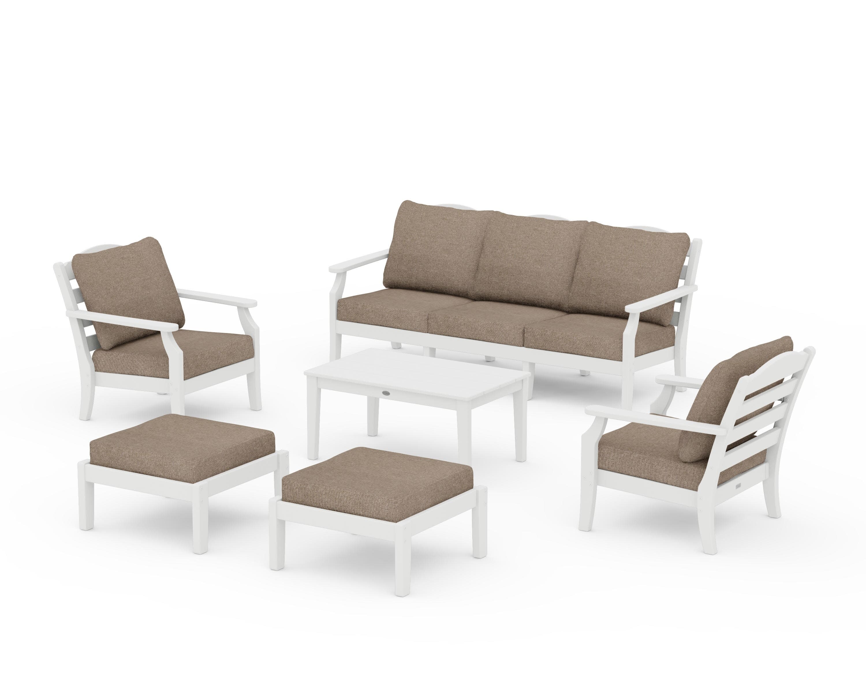 Savannah 6-Piece Lounge Sofa Set in White / Spiced Burlap