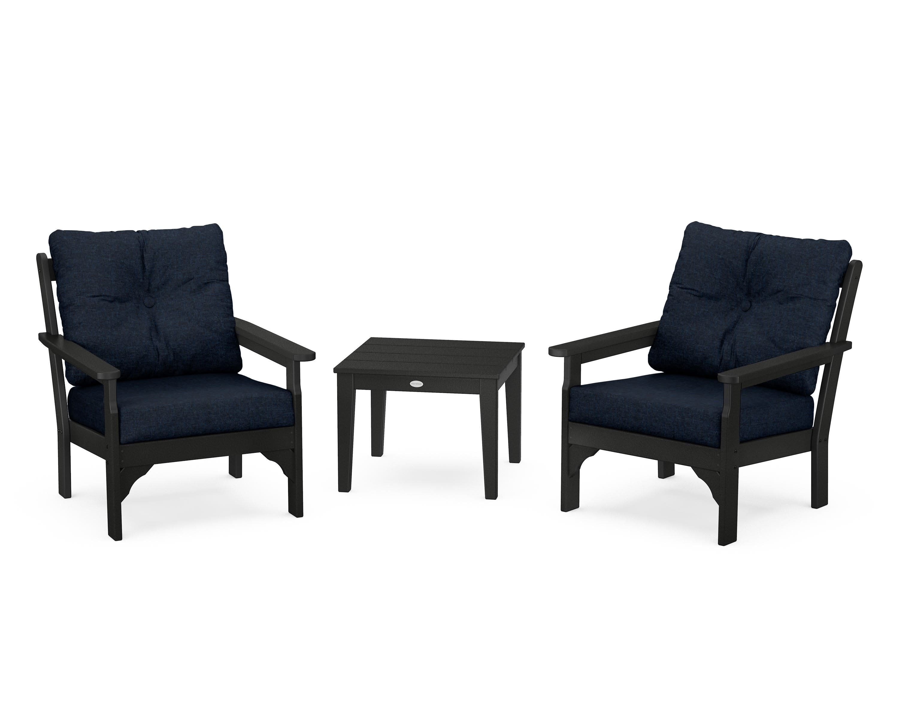 Vineyard 3-Piece Deep Seating Set in Black / Marine Indigo