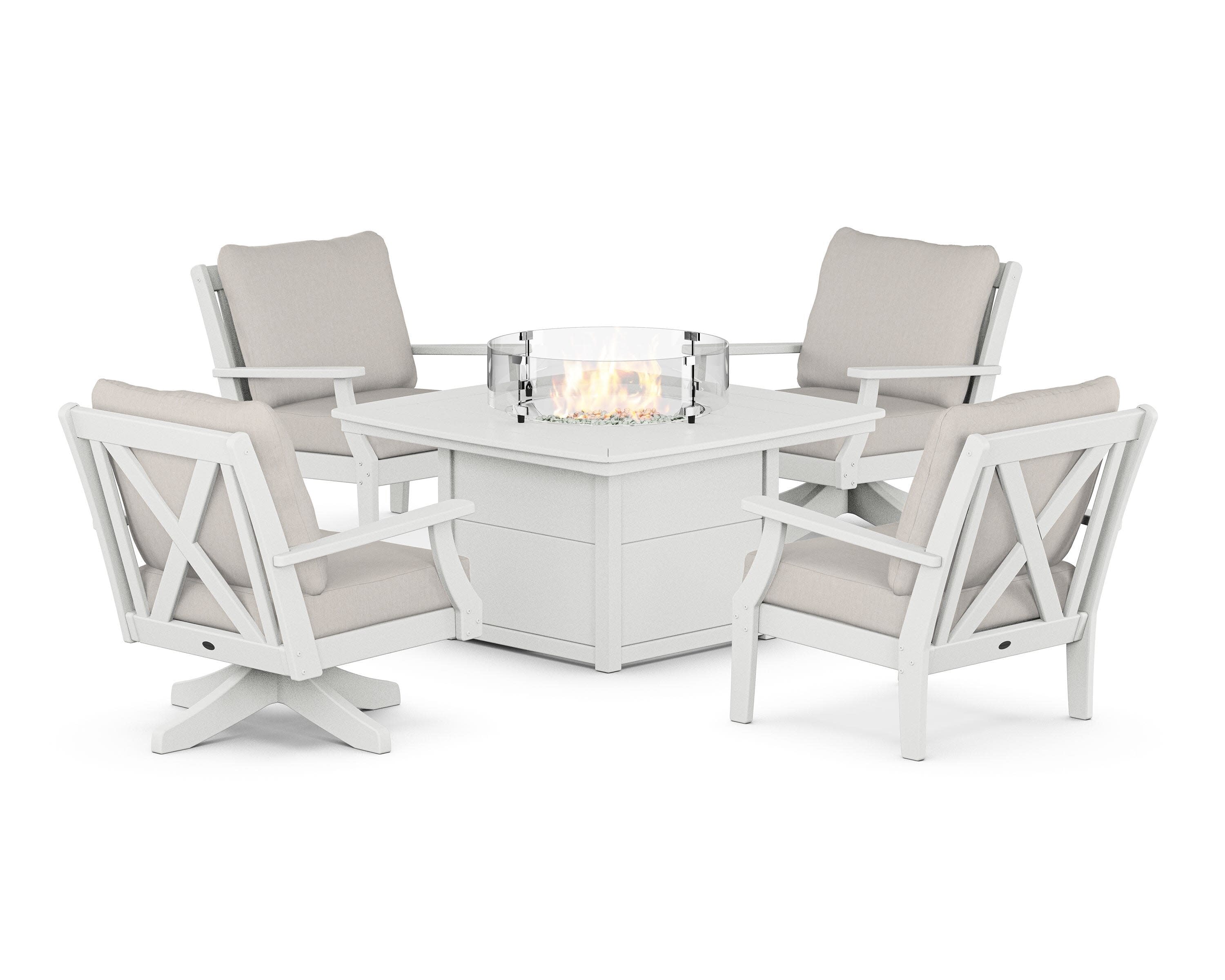 Braxton 5-Piece Deep Seating Set with Fire Table in White / Cast Ash