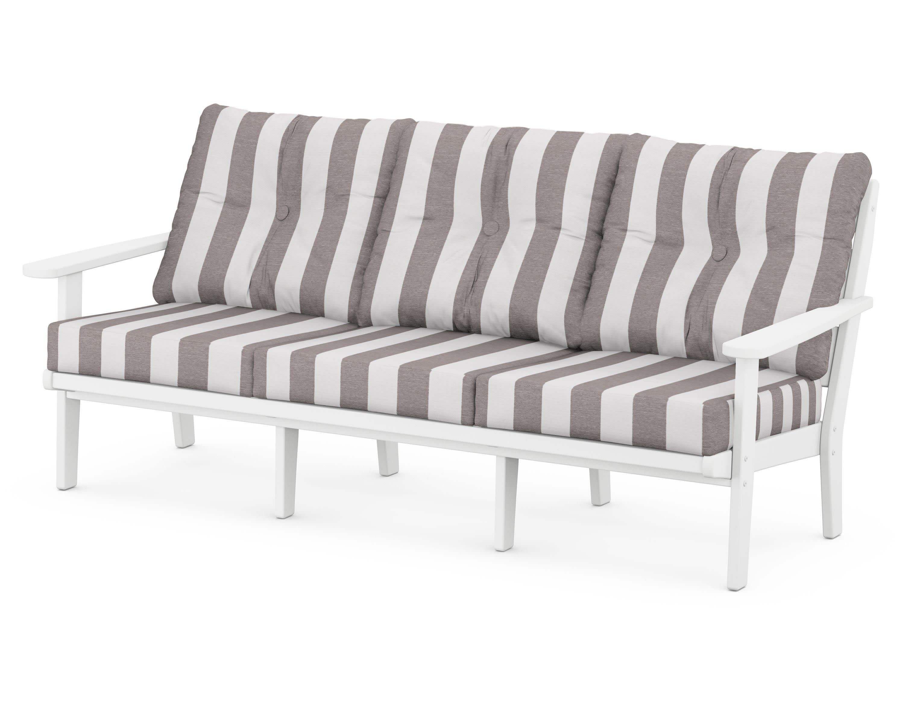 Lakeside Deep Seating Sofa in White / Cabana Stripe Grey Mist