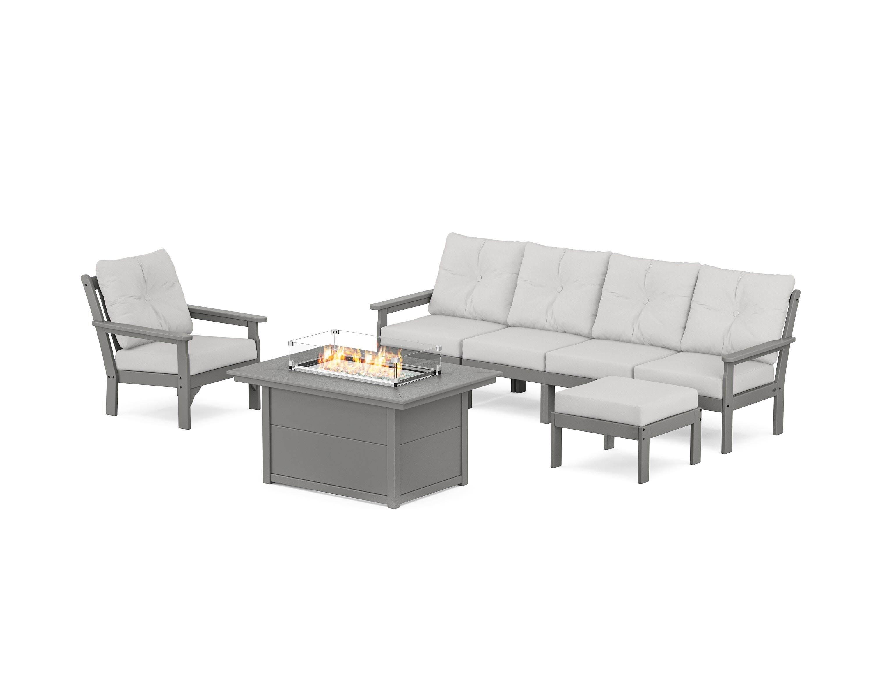 Vineyard Sectional Lounge and Fire Pit Set in Slate Grey / Diamond in the Rough