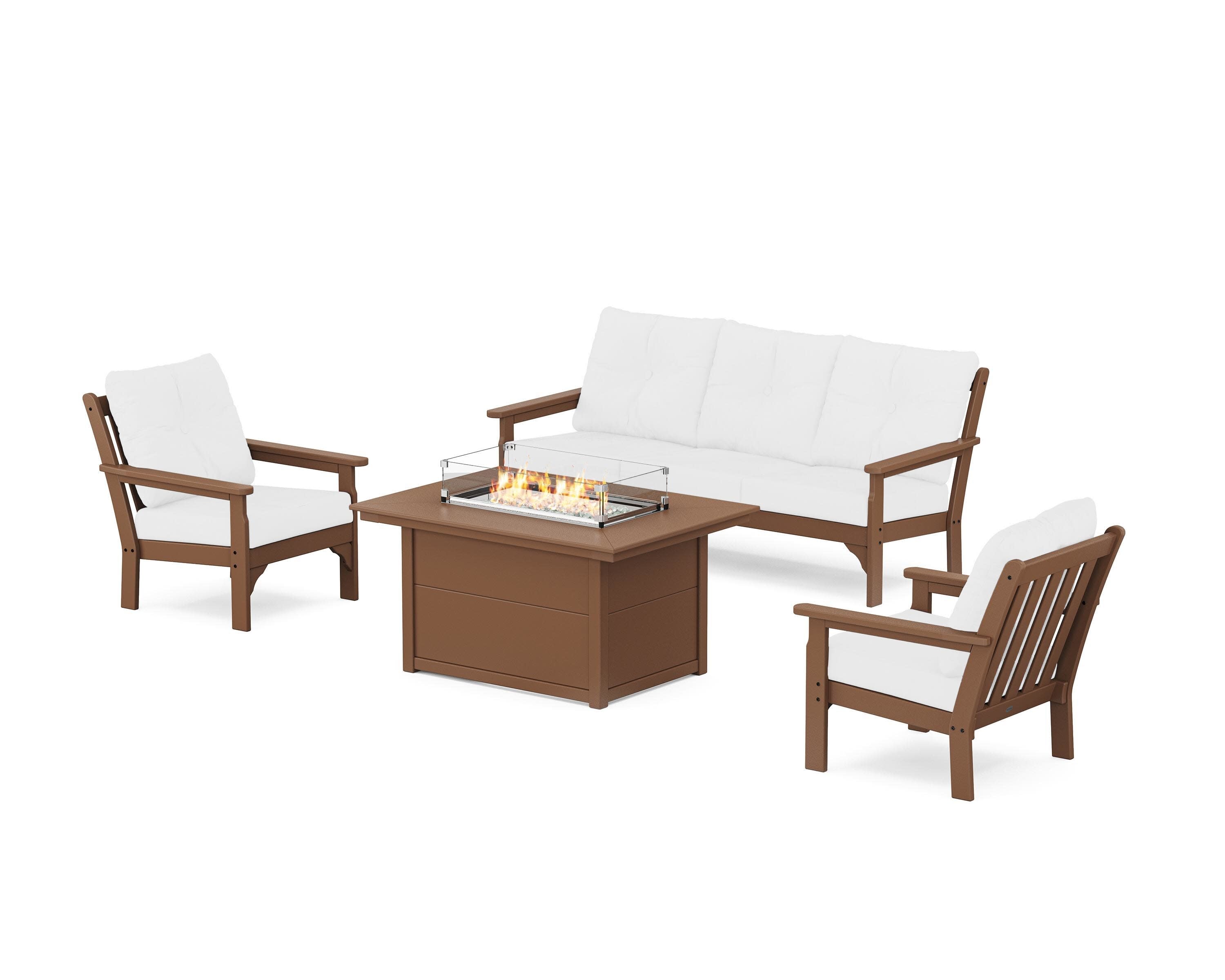 Vineyard Deep Seating Fire Pit Table Set in Teak / Natural
