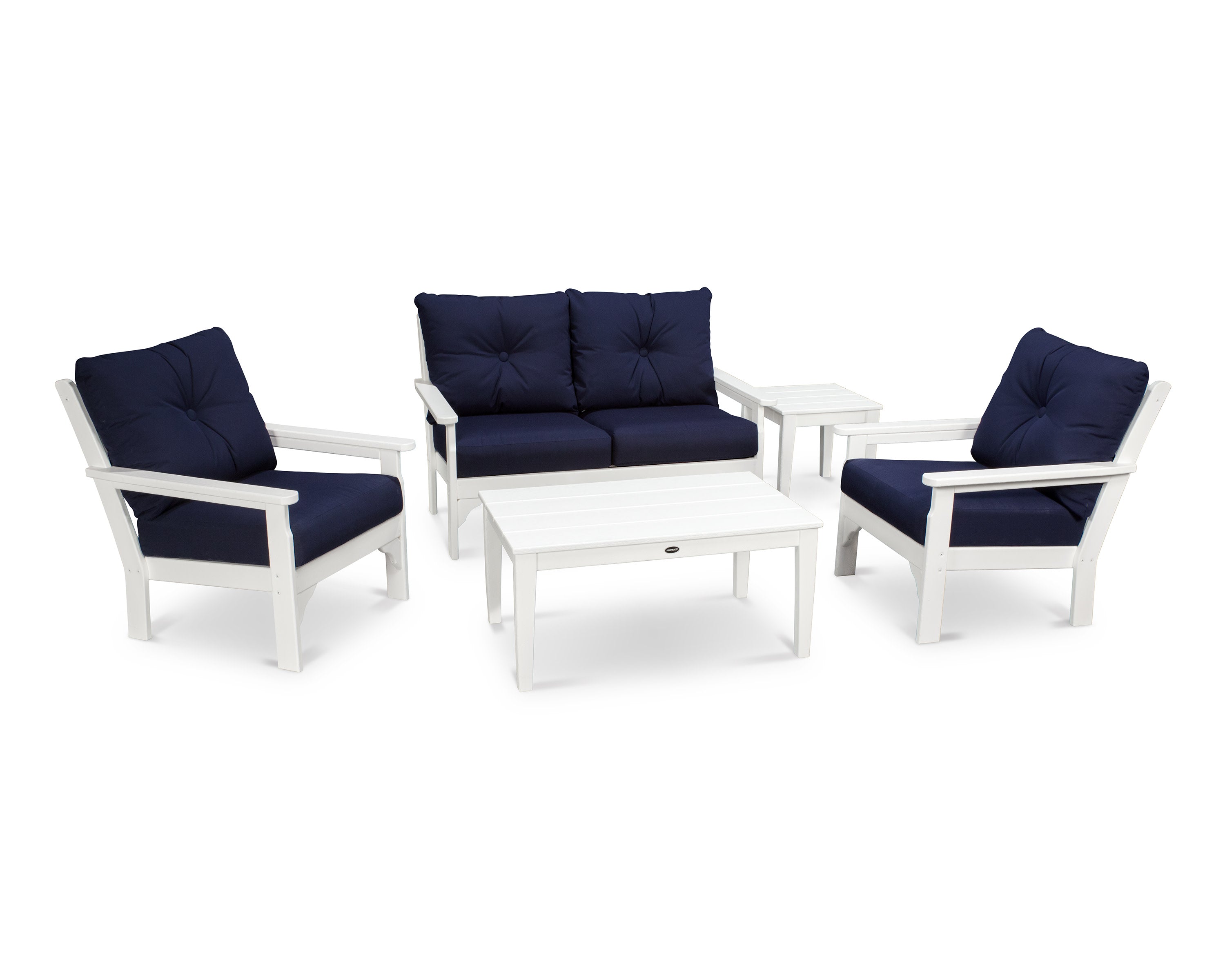 Vineyard 5-Piece Deep Seating Set in White / Navy