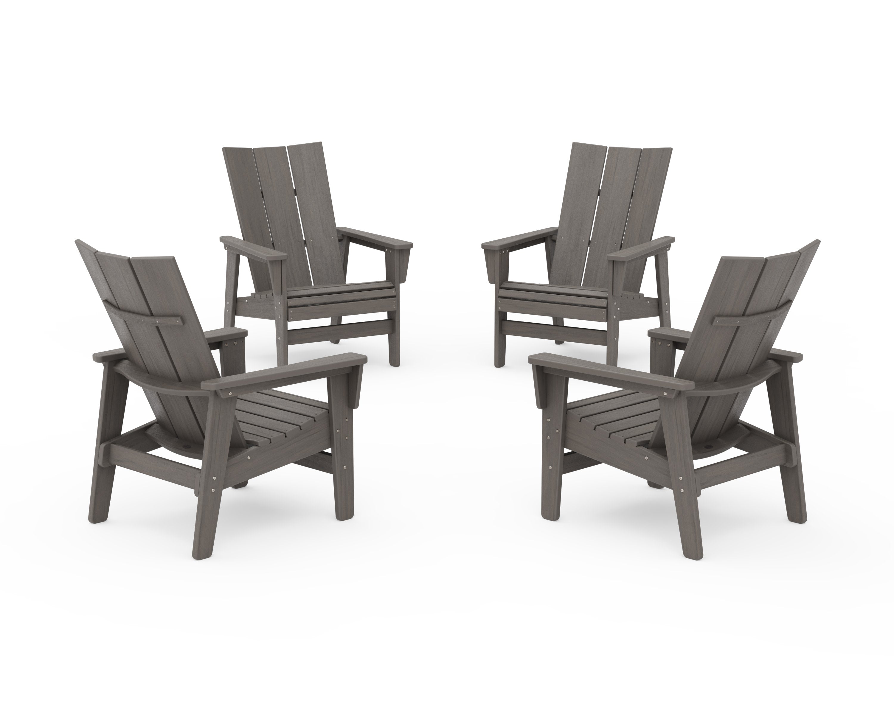 4-Piece Modern Grand Upright Adirondack Chair Conversation Set in Driftwood