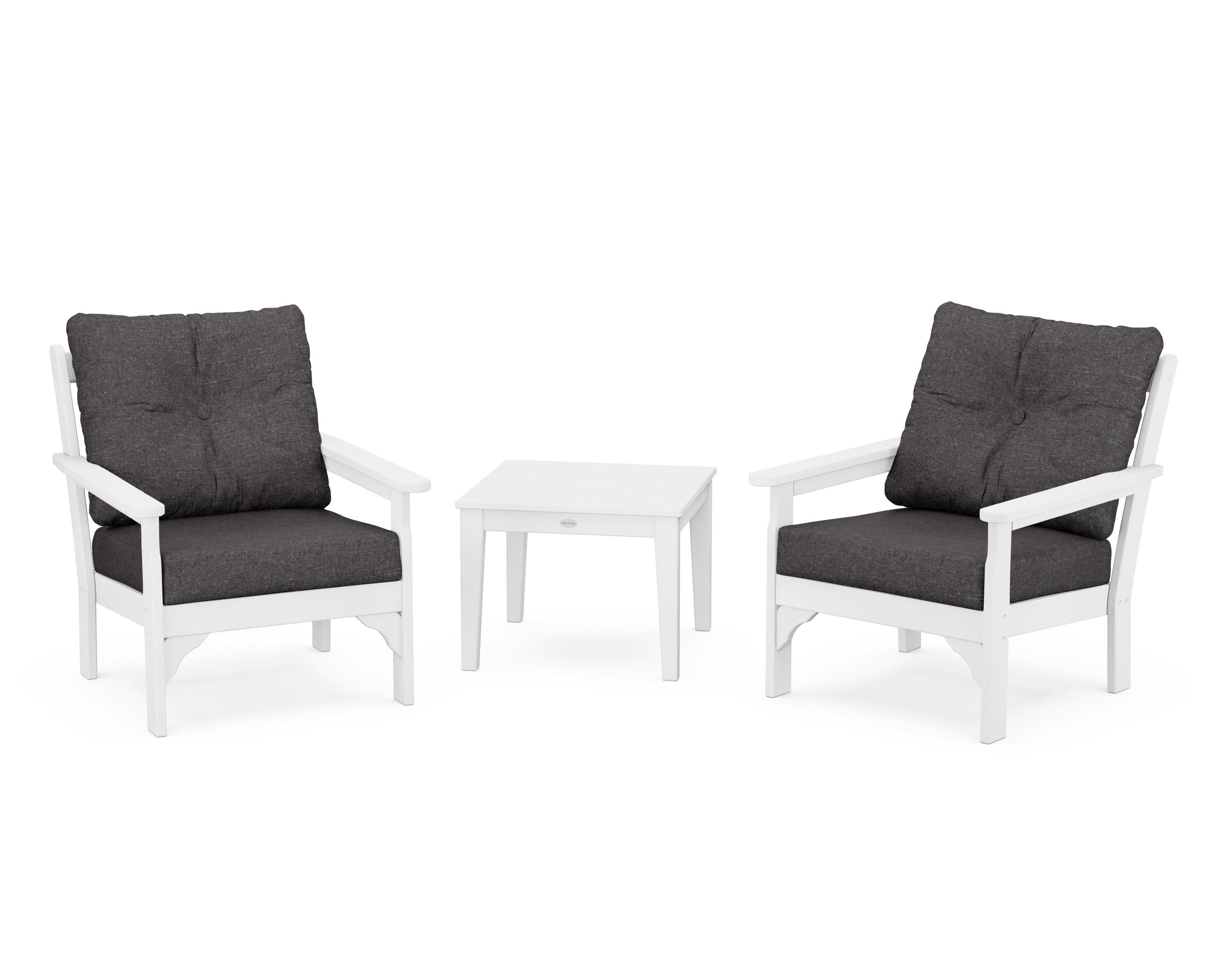 Vineyard 3-Piece Deep Seating Set in White / Ash Charcoal