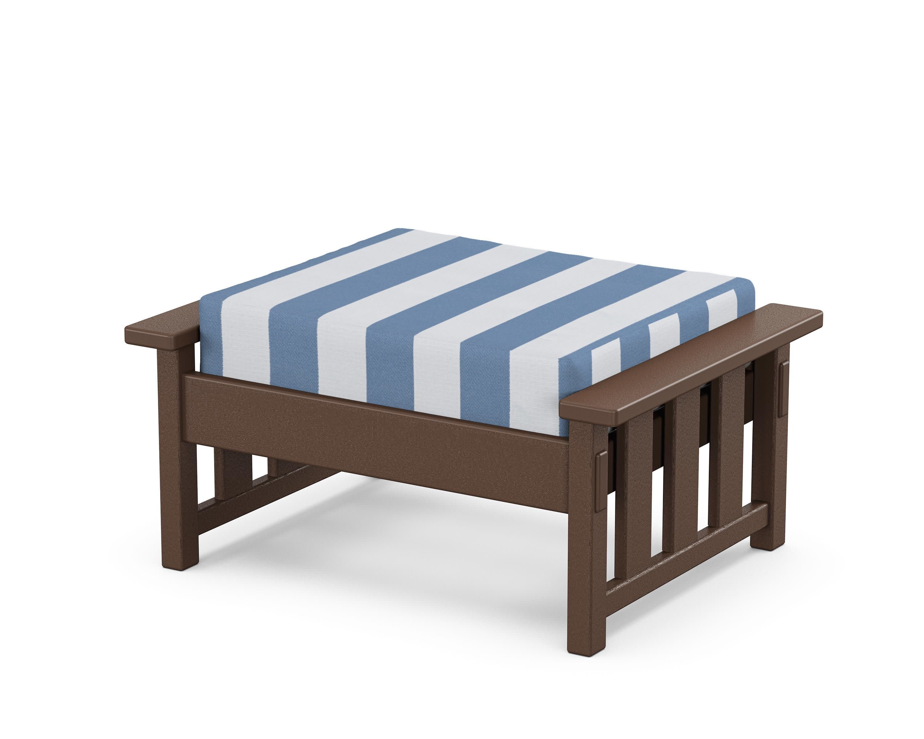 Acadia Deep Seating Ottoman in Mahogany / Cabana Stripe Sky Blue