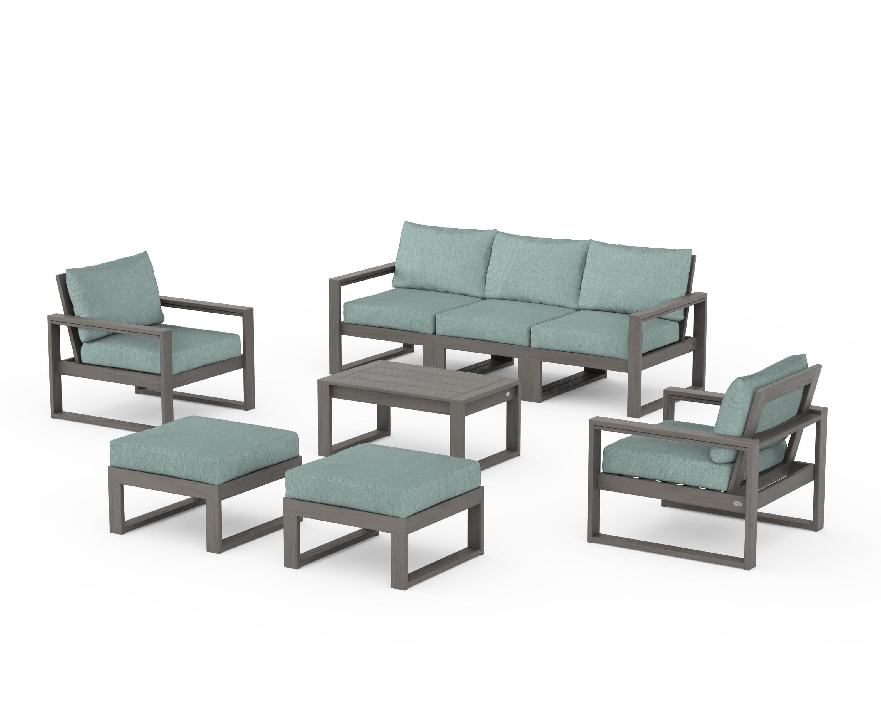 EDGE Sectional 8-Piece Lounge Sofa Set in Driftwood / Glacier Spa
