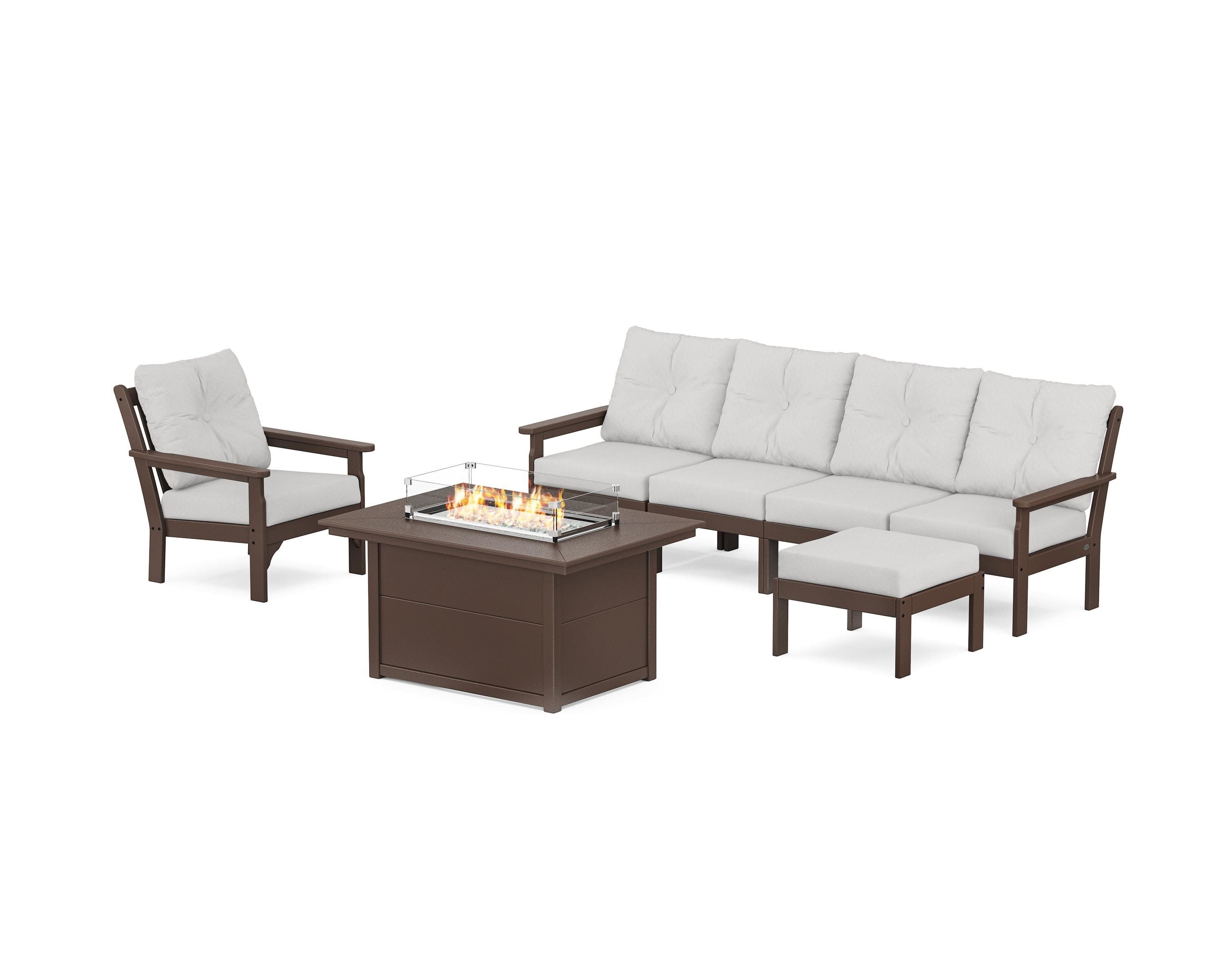 Vineyard Sectional Lounge and Fire Pit Set in Mahogany / Diamond in the Rough