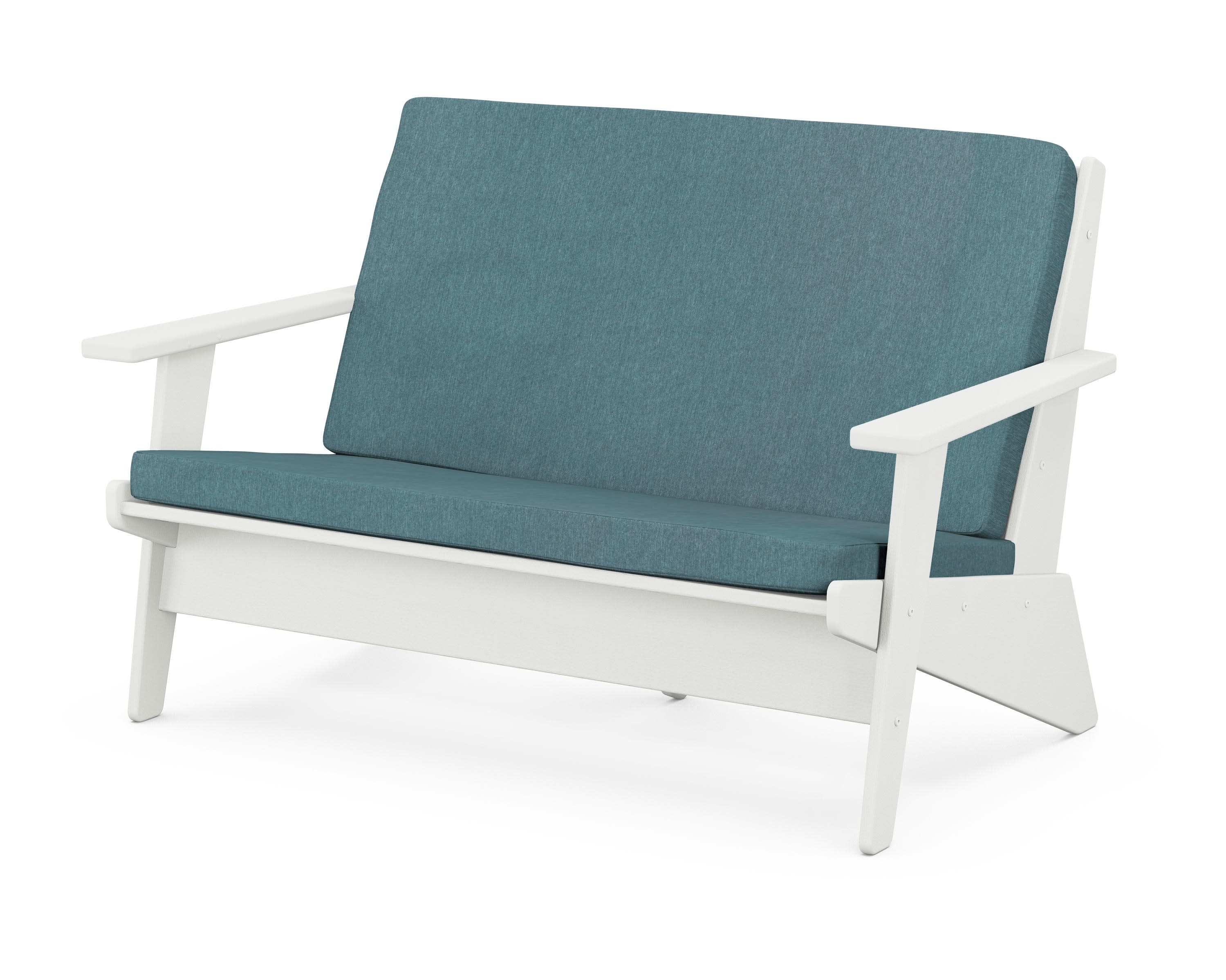 Riviera Modern Lounge Loveseat in Vintage White / Ocean Teal
