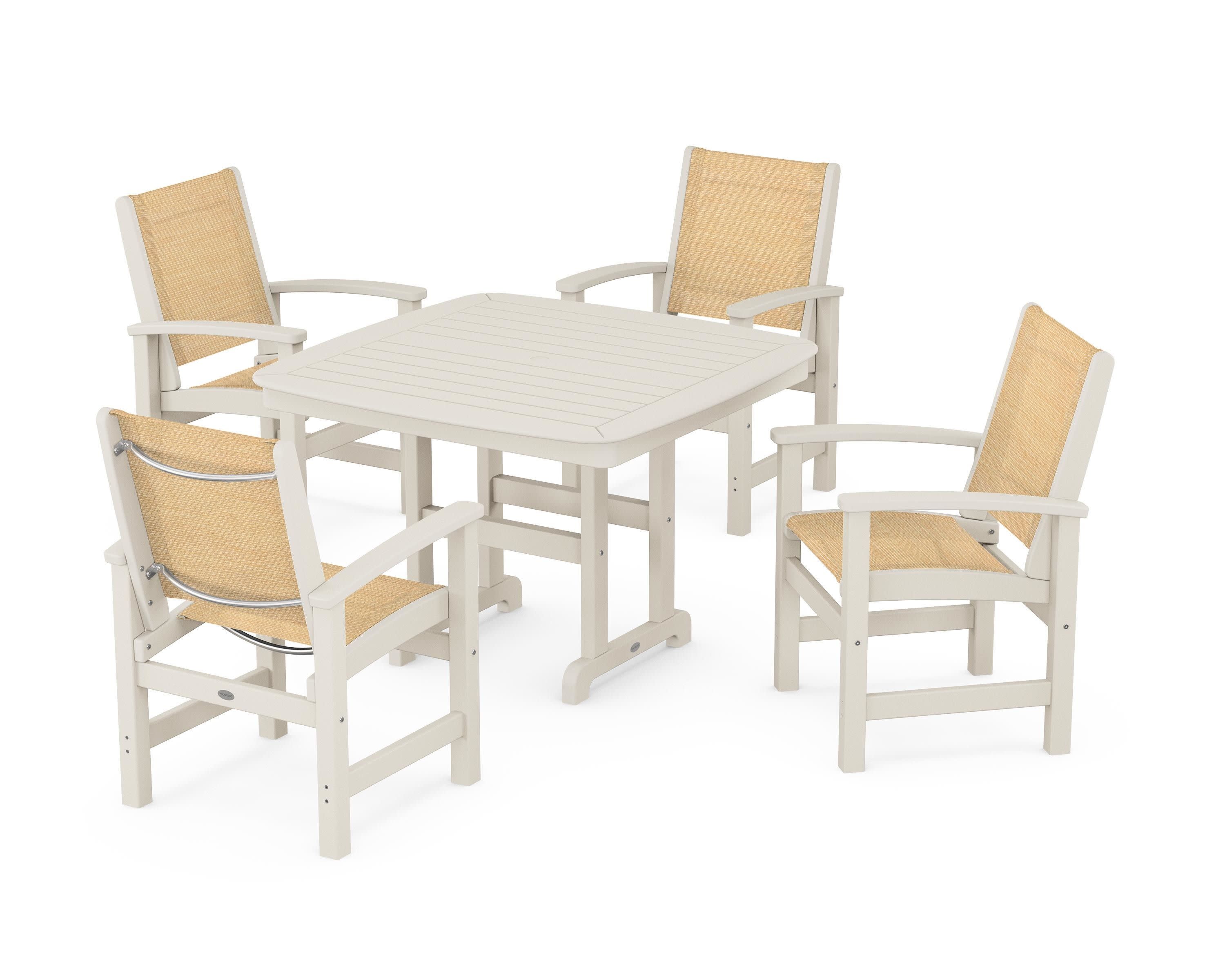 Coastal 5-Piece Dining Set in Sand / Dupioni Apricot Sling