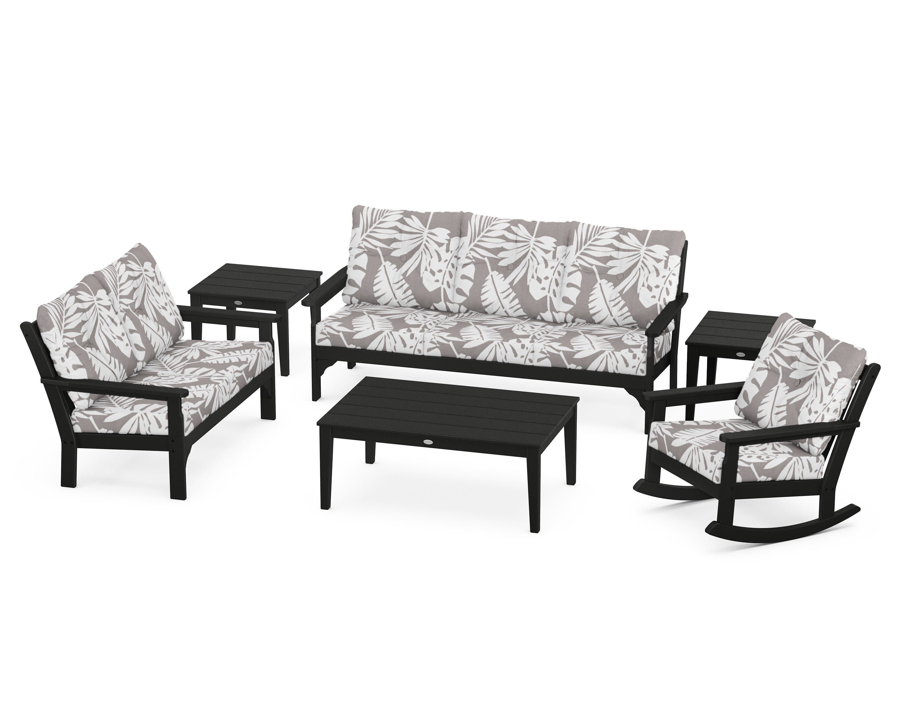 Vineyard 6-Piece Deep Seating Set in Black / Leaf Grey Mist