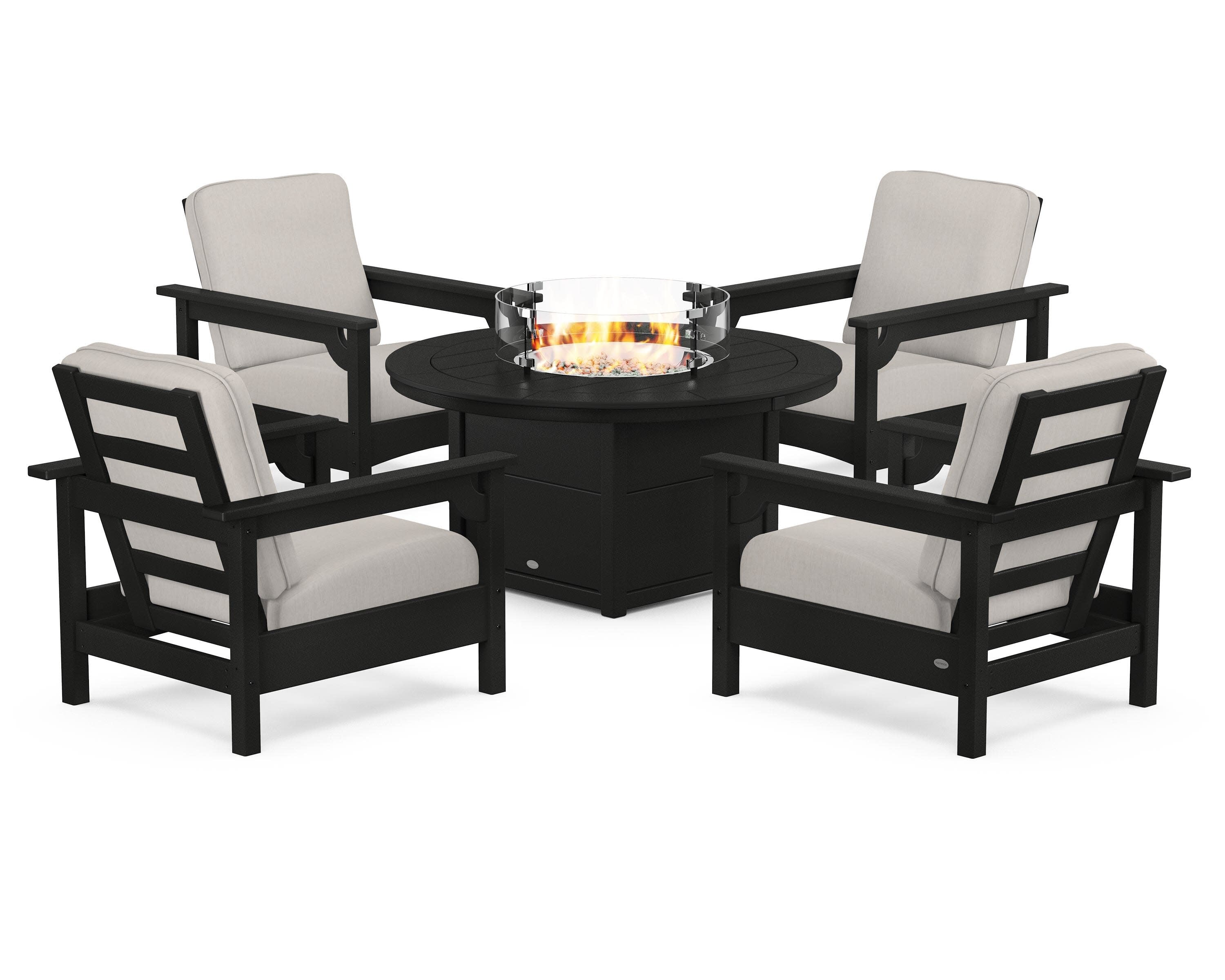 Club 5-Piece Conversation Set with Fire Pit Table in Black / Cast Ash