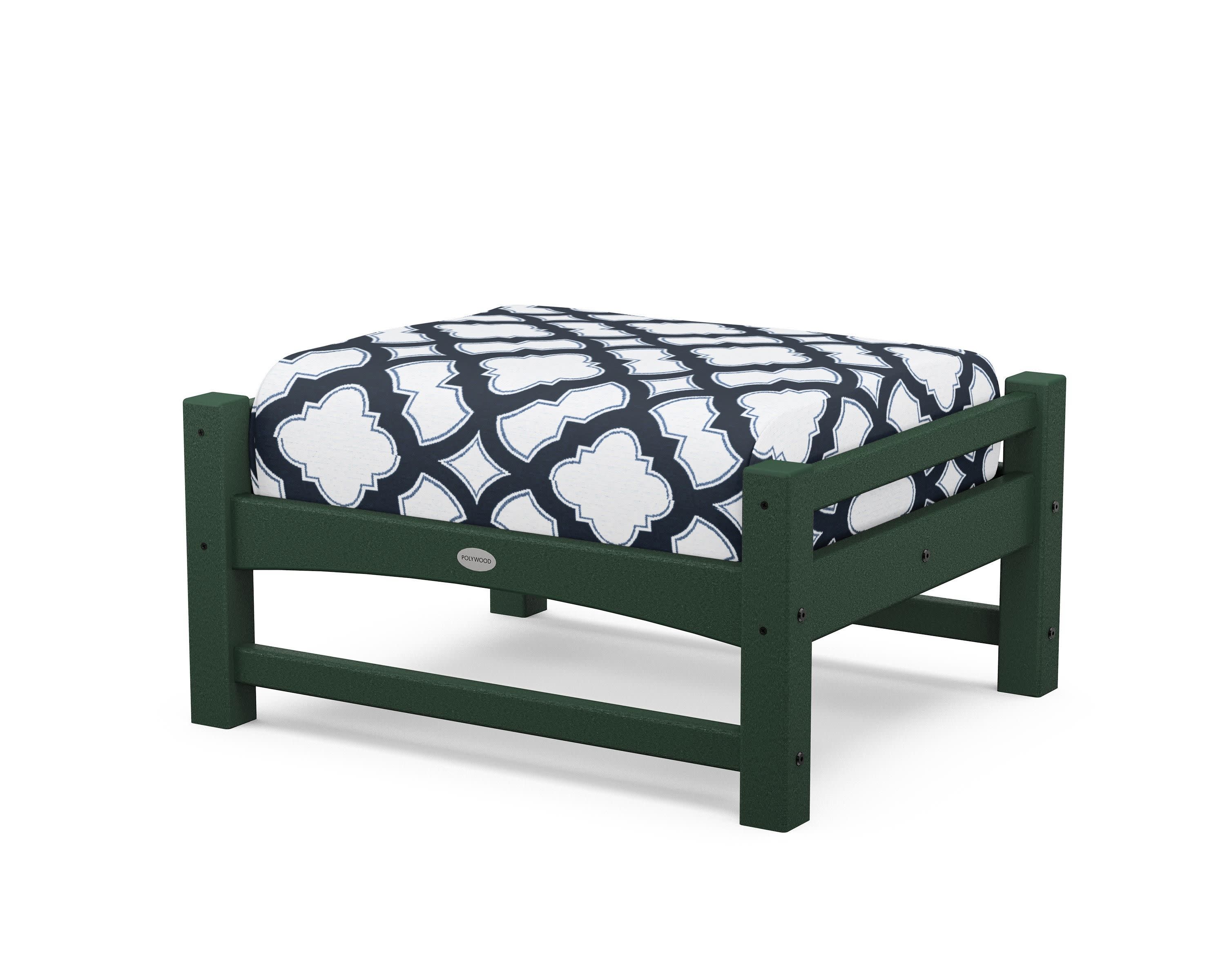 Club Ottoman in Green / Trellis Marine Indigo