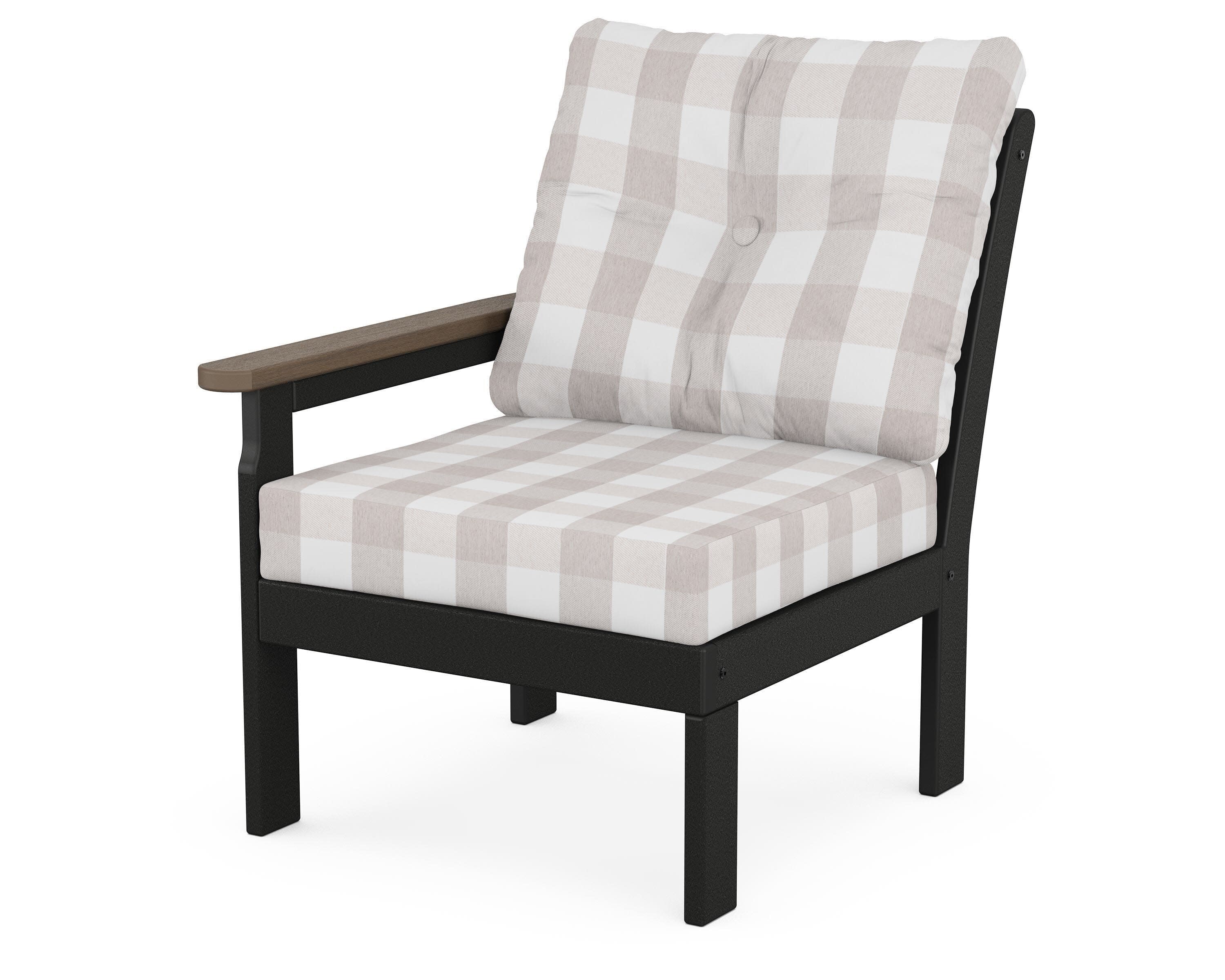 Vineyard Modular Left Arm Chair in Black / Kona / Buffalo Plaid Dune Burlap
