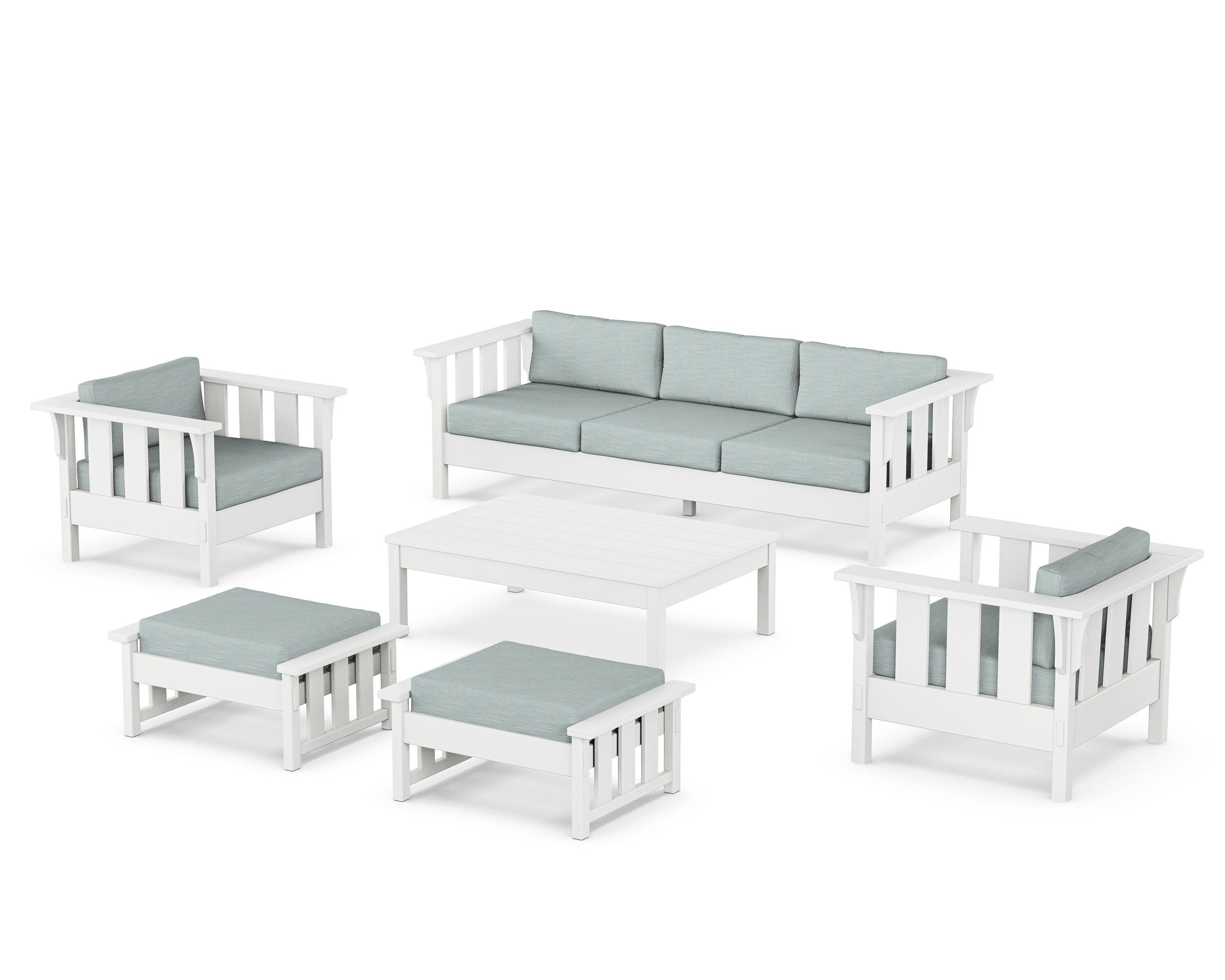 Acadia 6-Piece Lounge Sofa Set in White / Soothe Mist