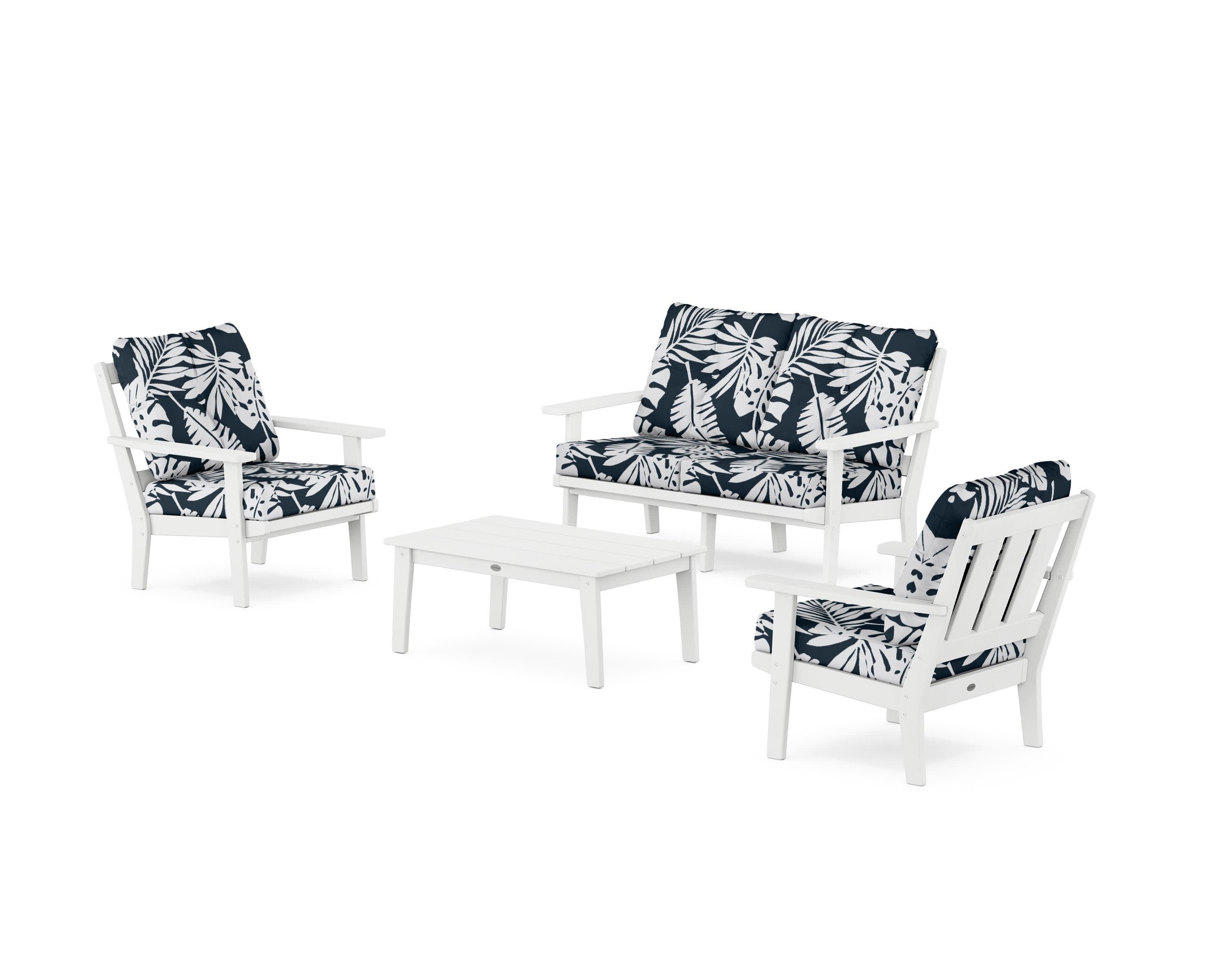 Oxford 4-Piece Deep Seating Set with Loveseat in White / Leaf Marine Indigo
