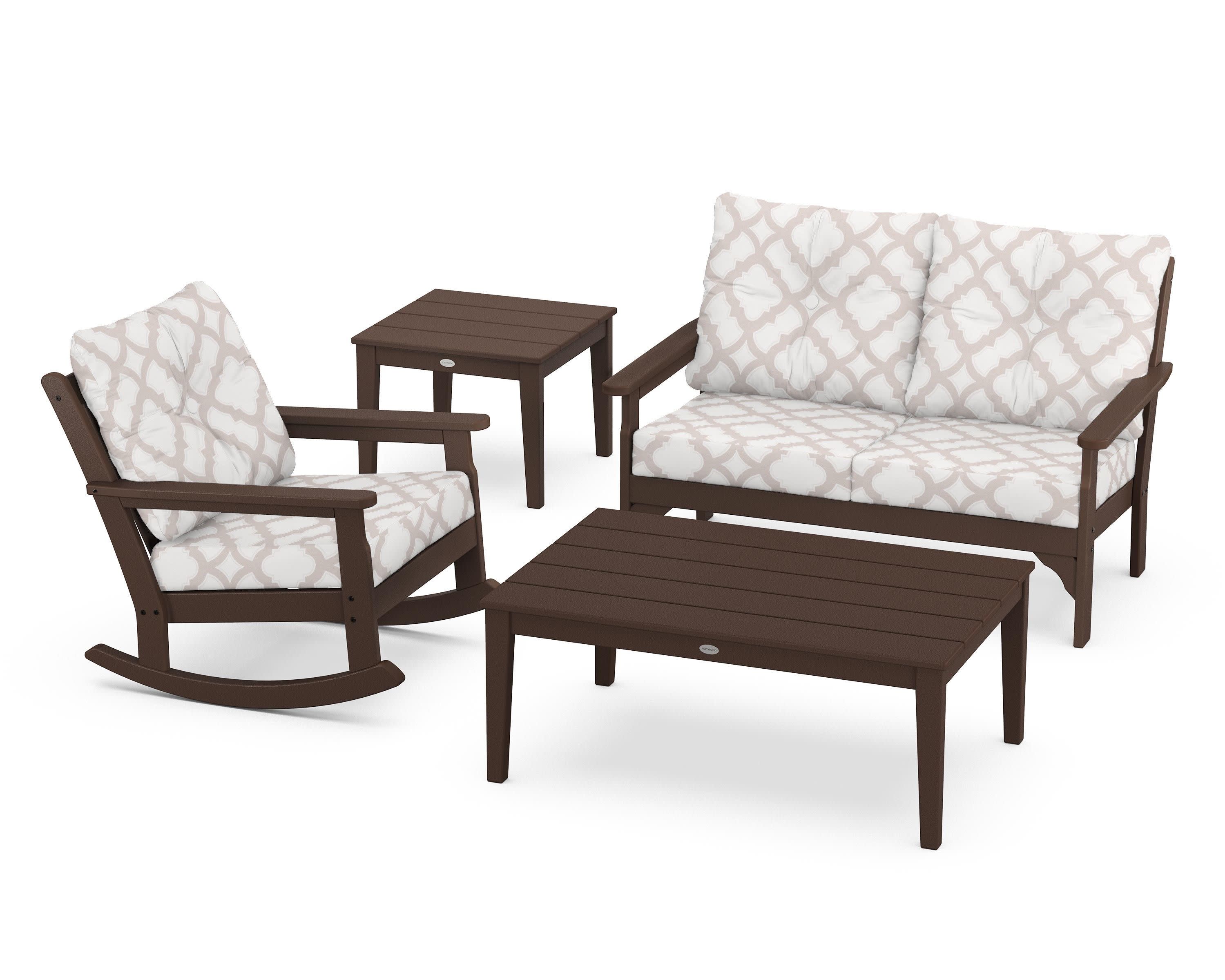Vineyard 4-Piece Deep Seating Rocker Set in Mahogany / Trellis Dune Burlap