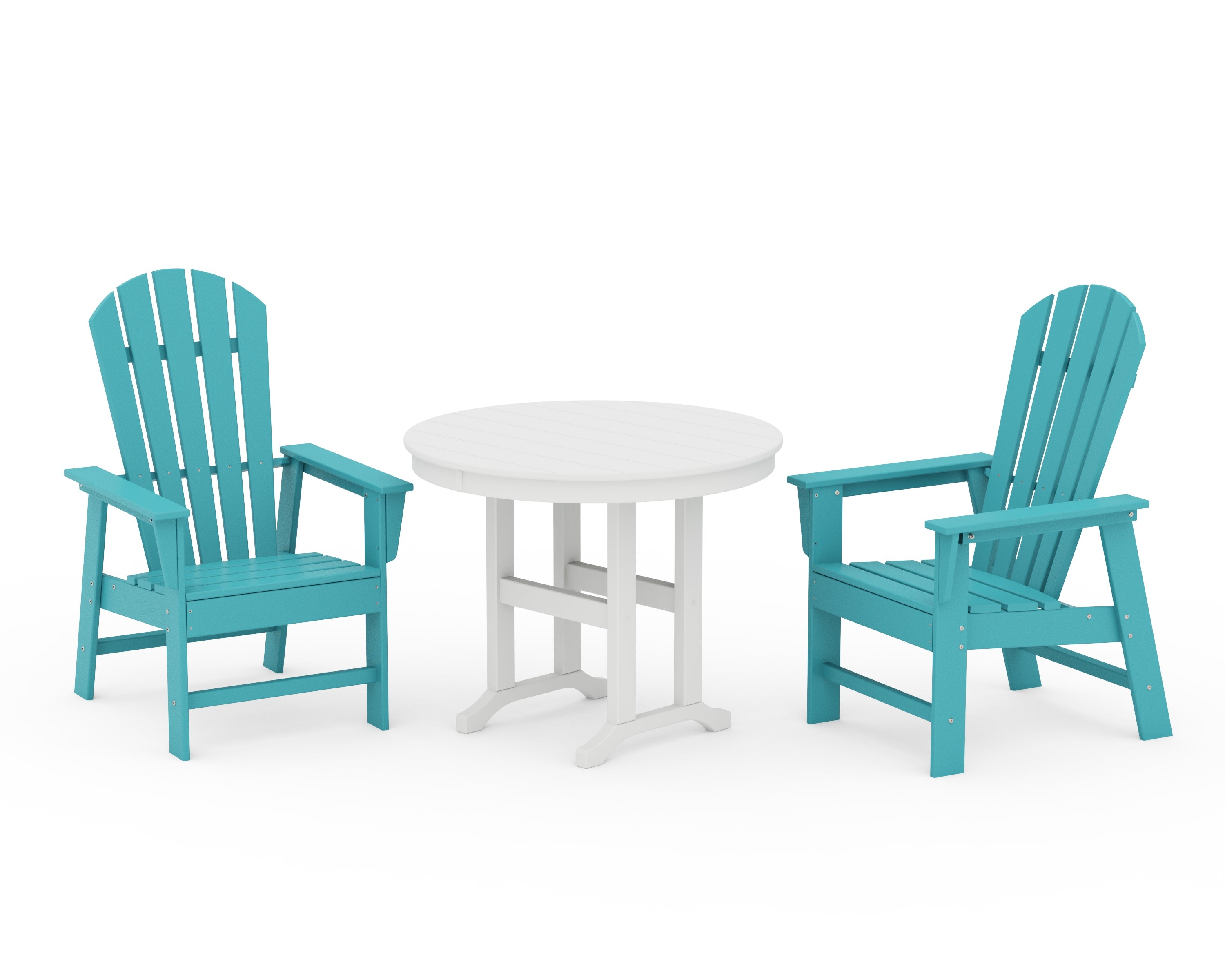 South Beach 3-Piece Round Farmhouse Dining Set in Aruba / White