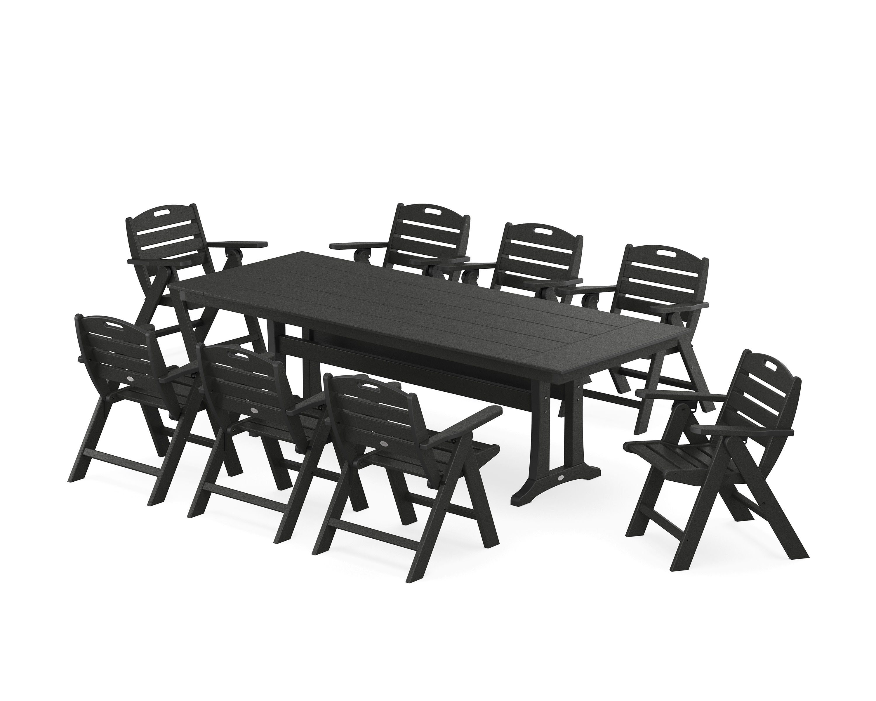 Nautical Lowback 9-Piece Farmhouse Dining Set with Trestle Legs in Black