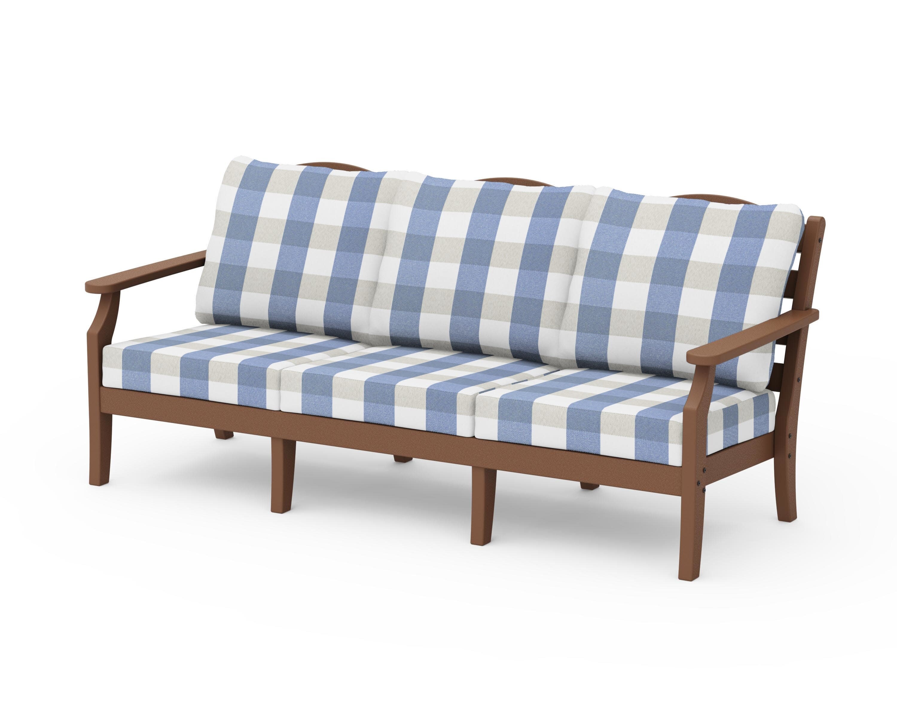 Savannah Deep Seating Sofa in Teak / Buffalo Plaid Sky Blue