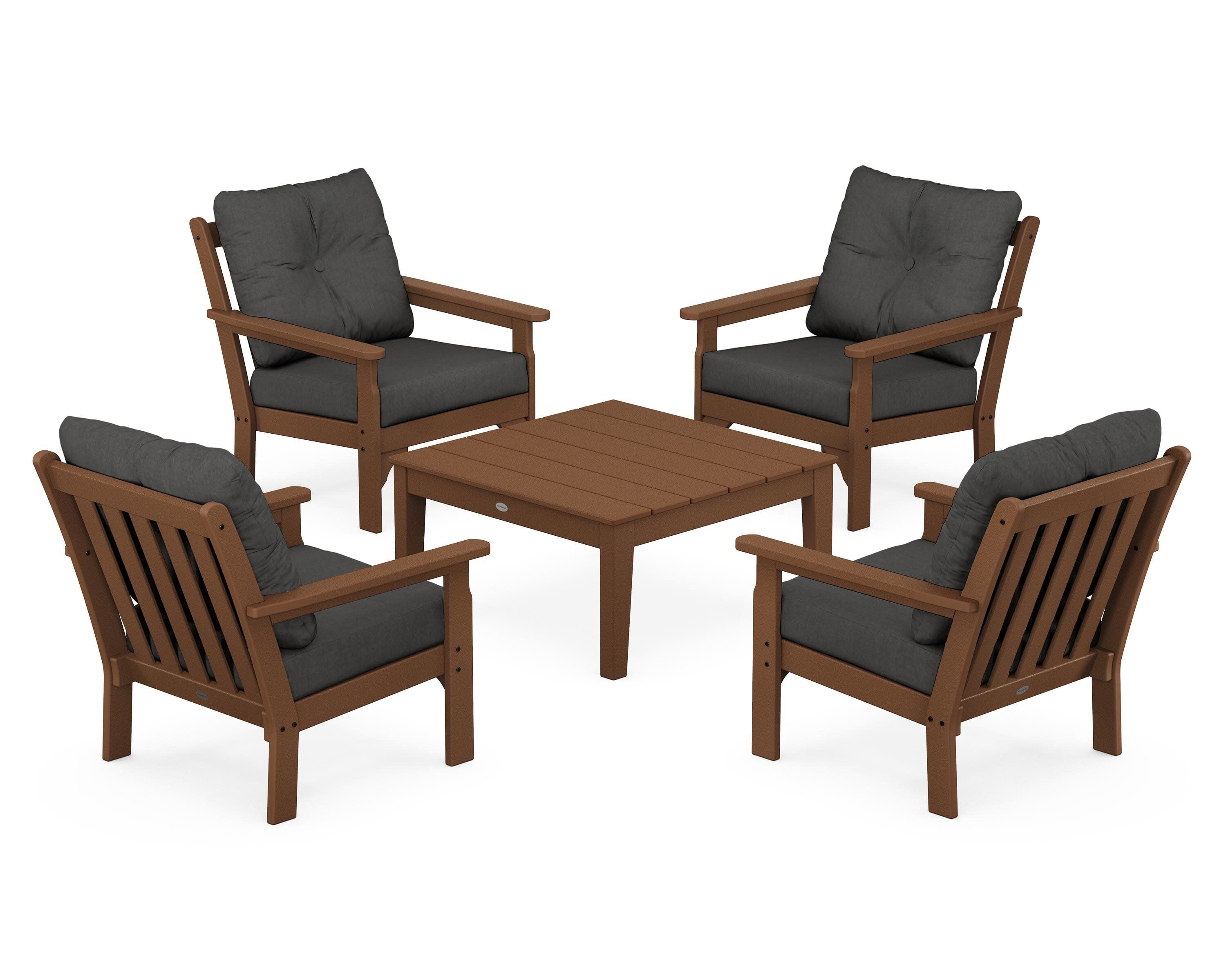 Vineyard 5-Piece Deep Seating Conversation Set in Teak / Spectrum Carbon