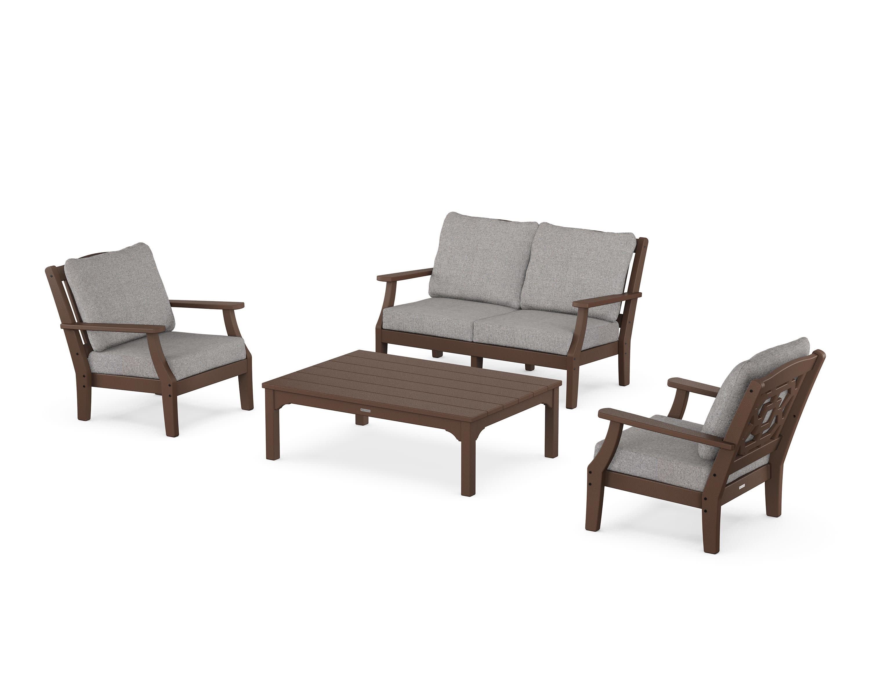 Chinoiserie 4-Piece Deep Seating Set with Loveseat in Mahogany / Grey Mist