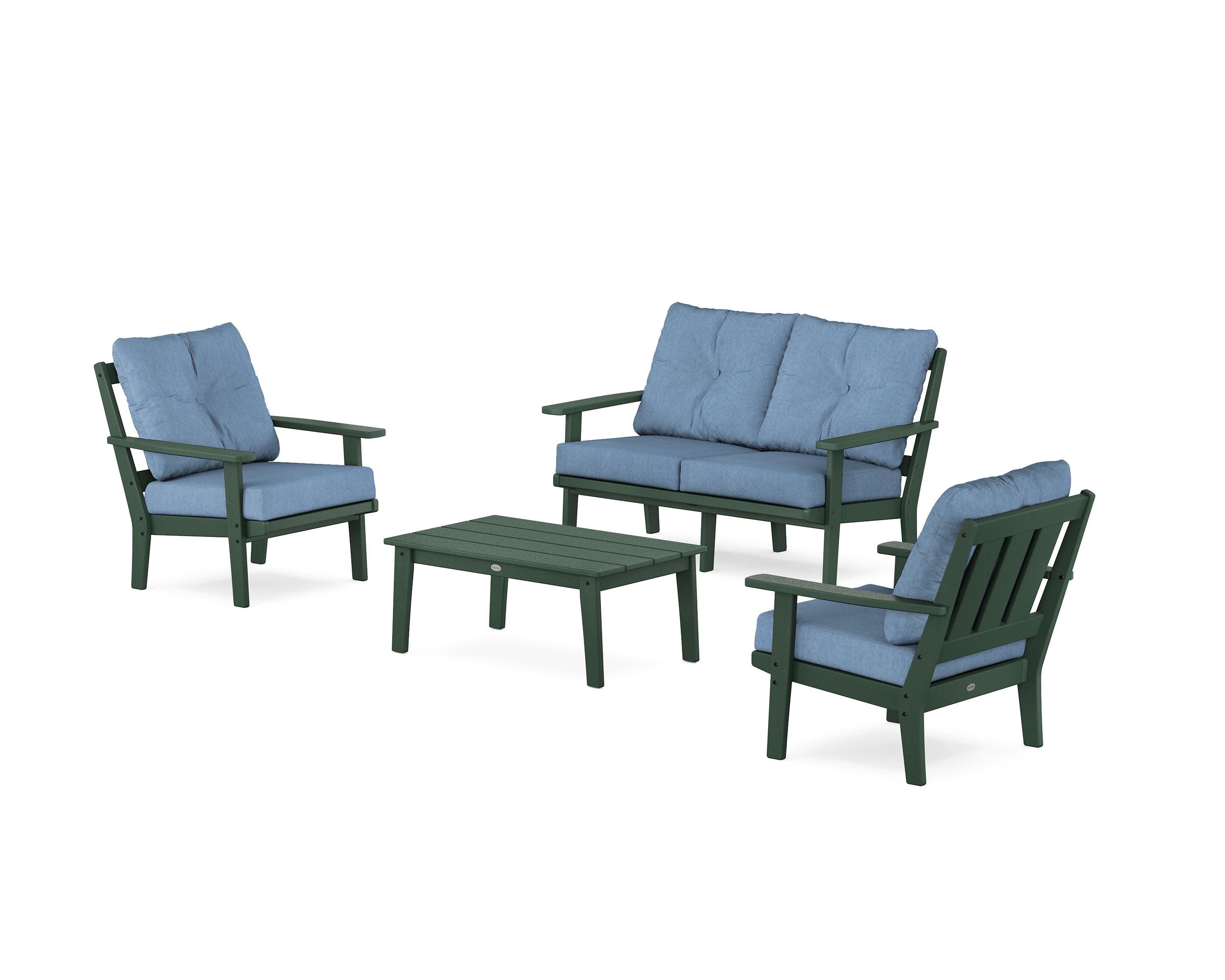 Oxford 4-Piece Deep Seating Set with Loveseat in Green / Sky Blue