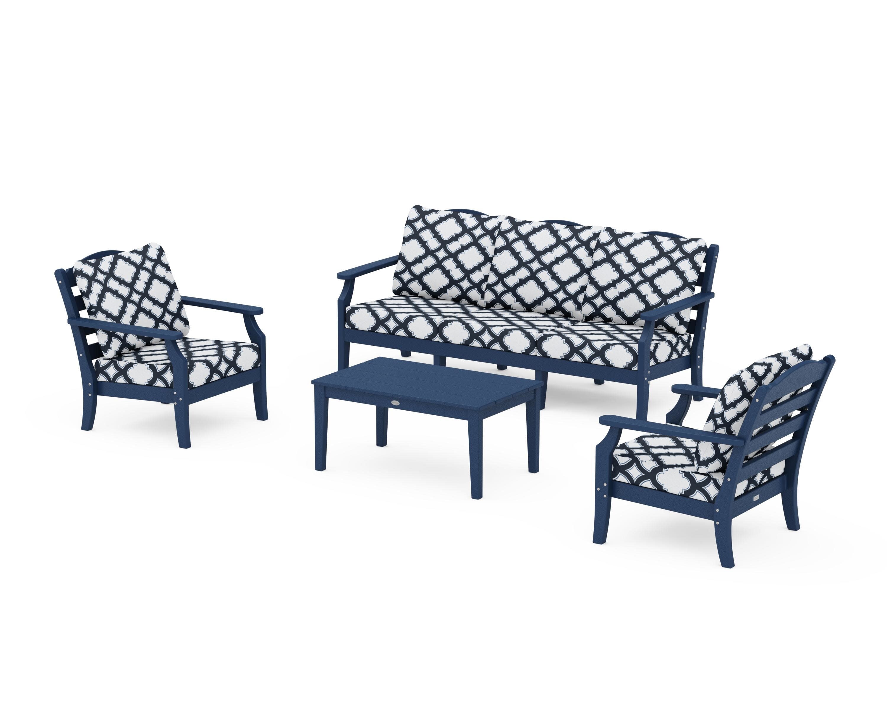 Savannah 4-Piece Deep Seating Set with Sofa in Navy / Trellis Marine Indigo
