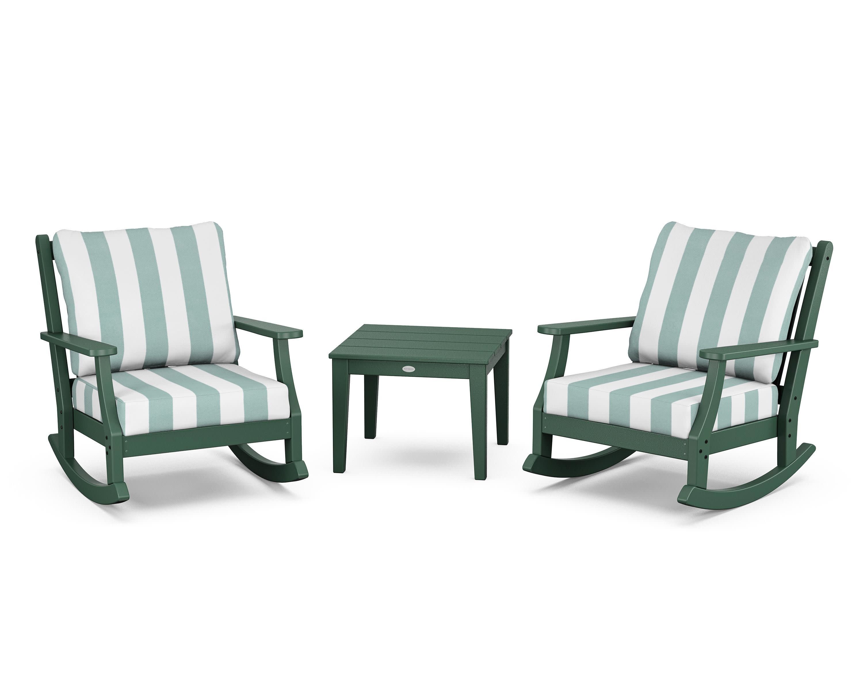 Wovendale 3-Piece Deep Seating Rocker Set in Green / Cabana Stripe Glacier Spa
