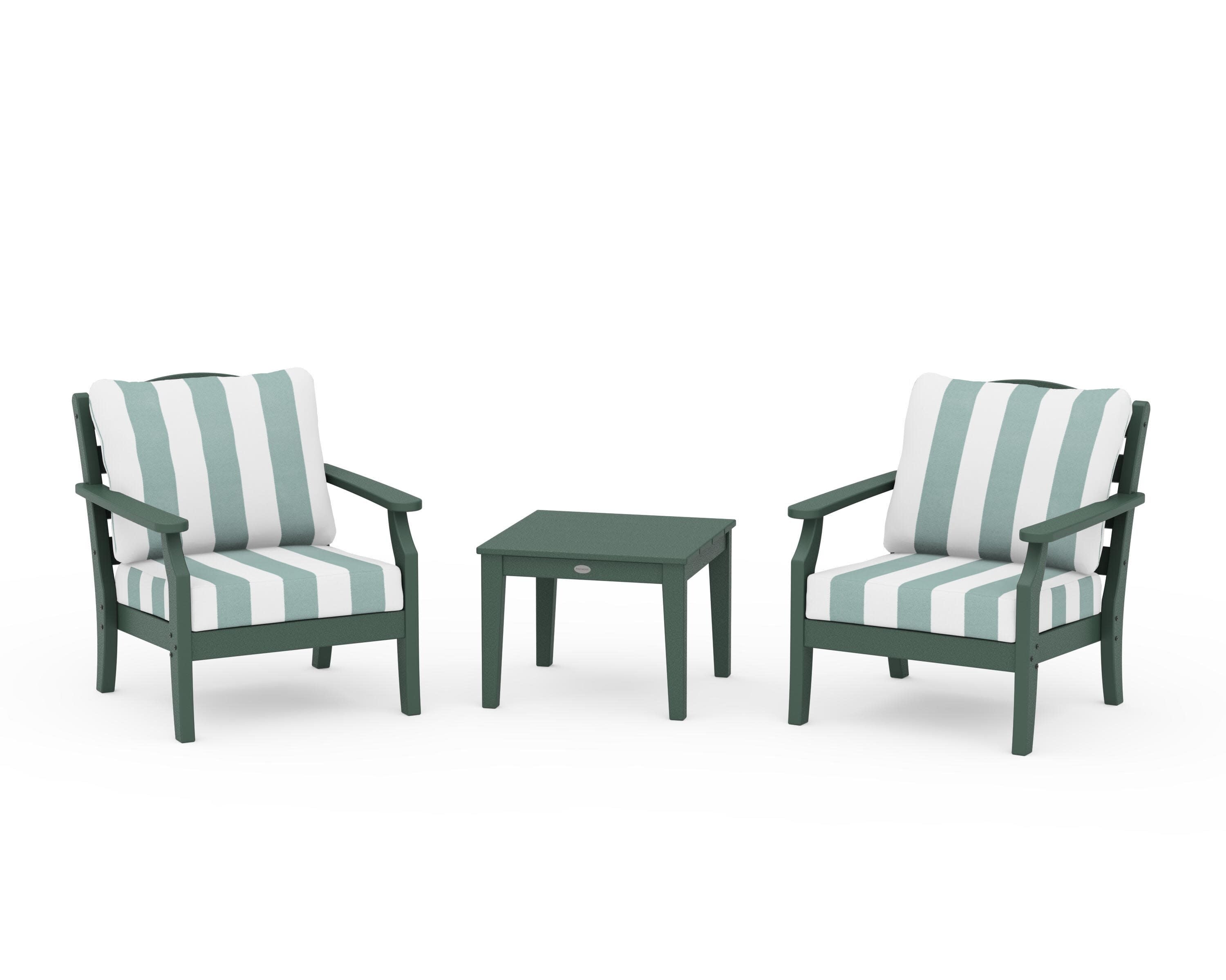 Savannah 3-Piece Deep Seating Set in Green / Cabana Stripe Glacier Spa