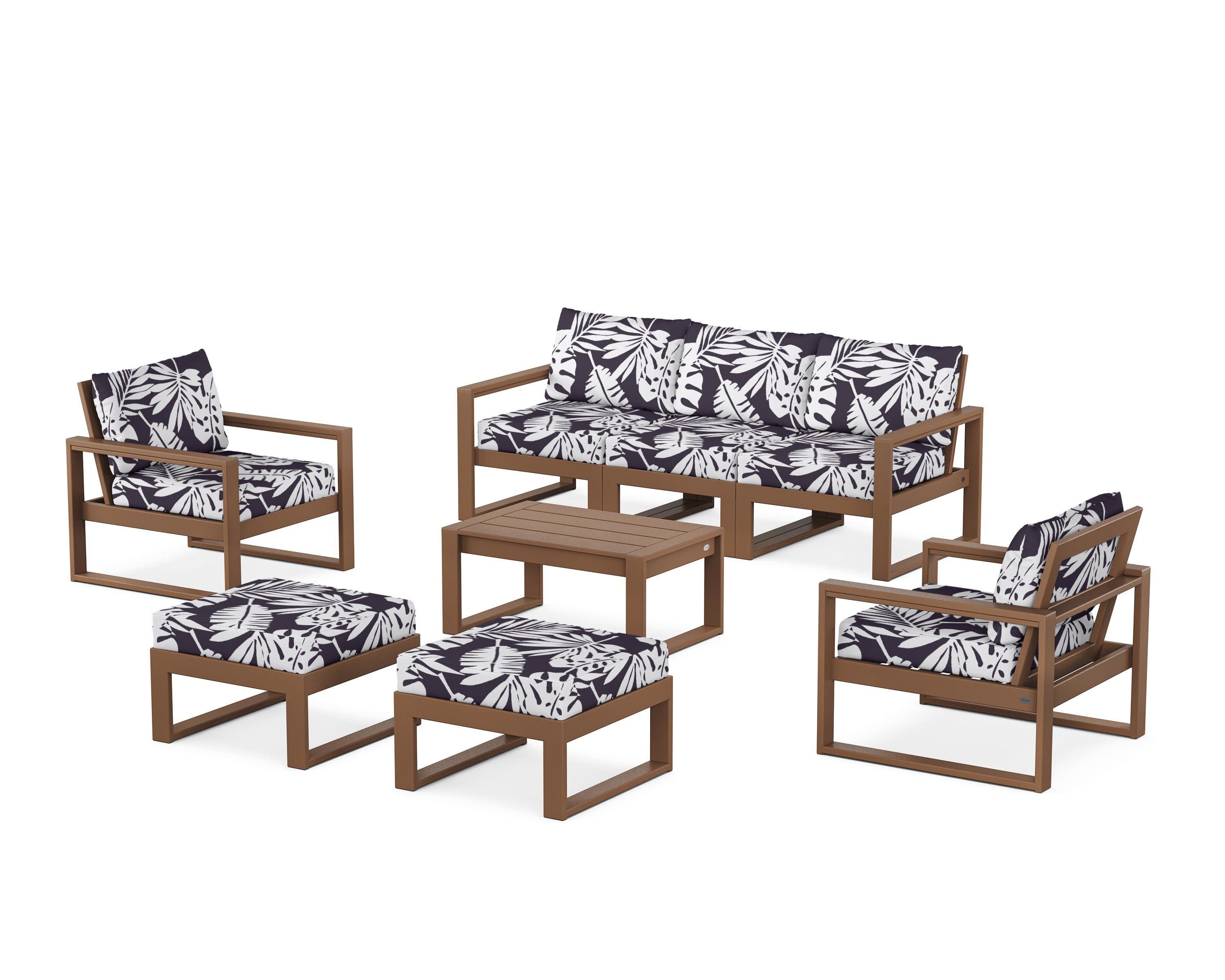 EDGE Sectional 8-Piece Lounge Sofa Set in Teak / Leaf Navy