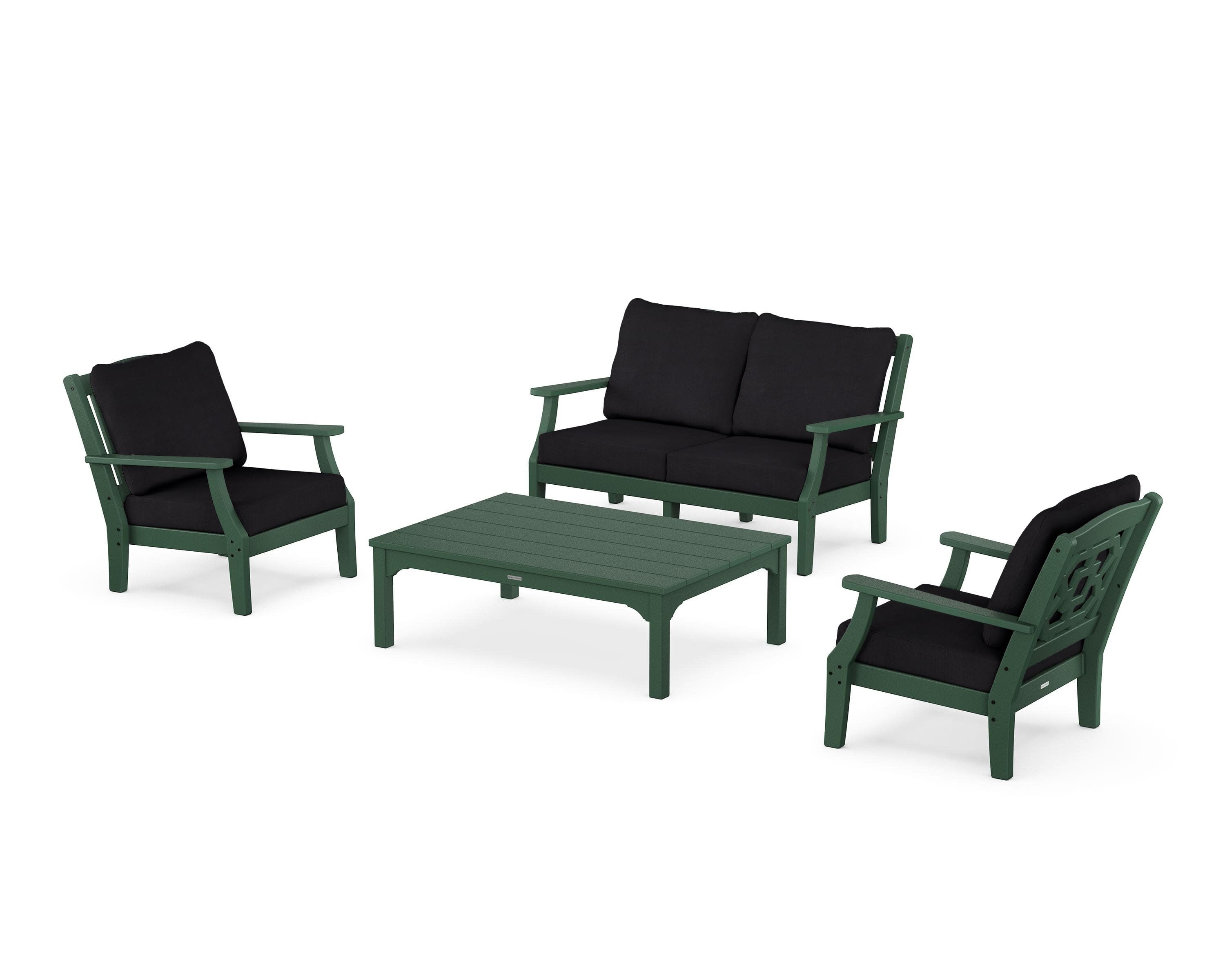 Chinoiserie 4-Piece Deep Seating Set with Loveseat in Green / Midnight Linen