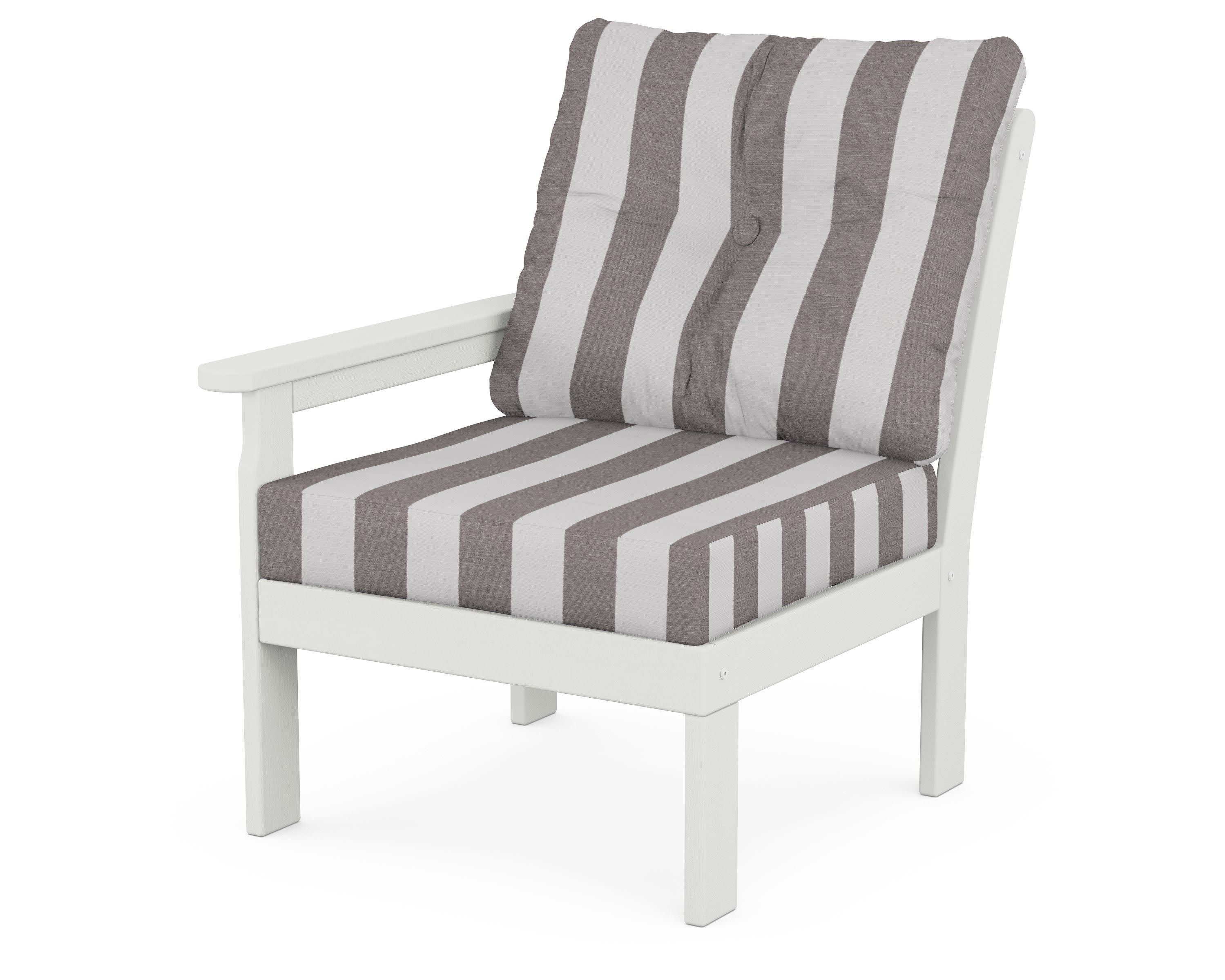 Vineyard Modular Left Arm Chair in Vintage White / Cabana Stripe Grey Mist
