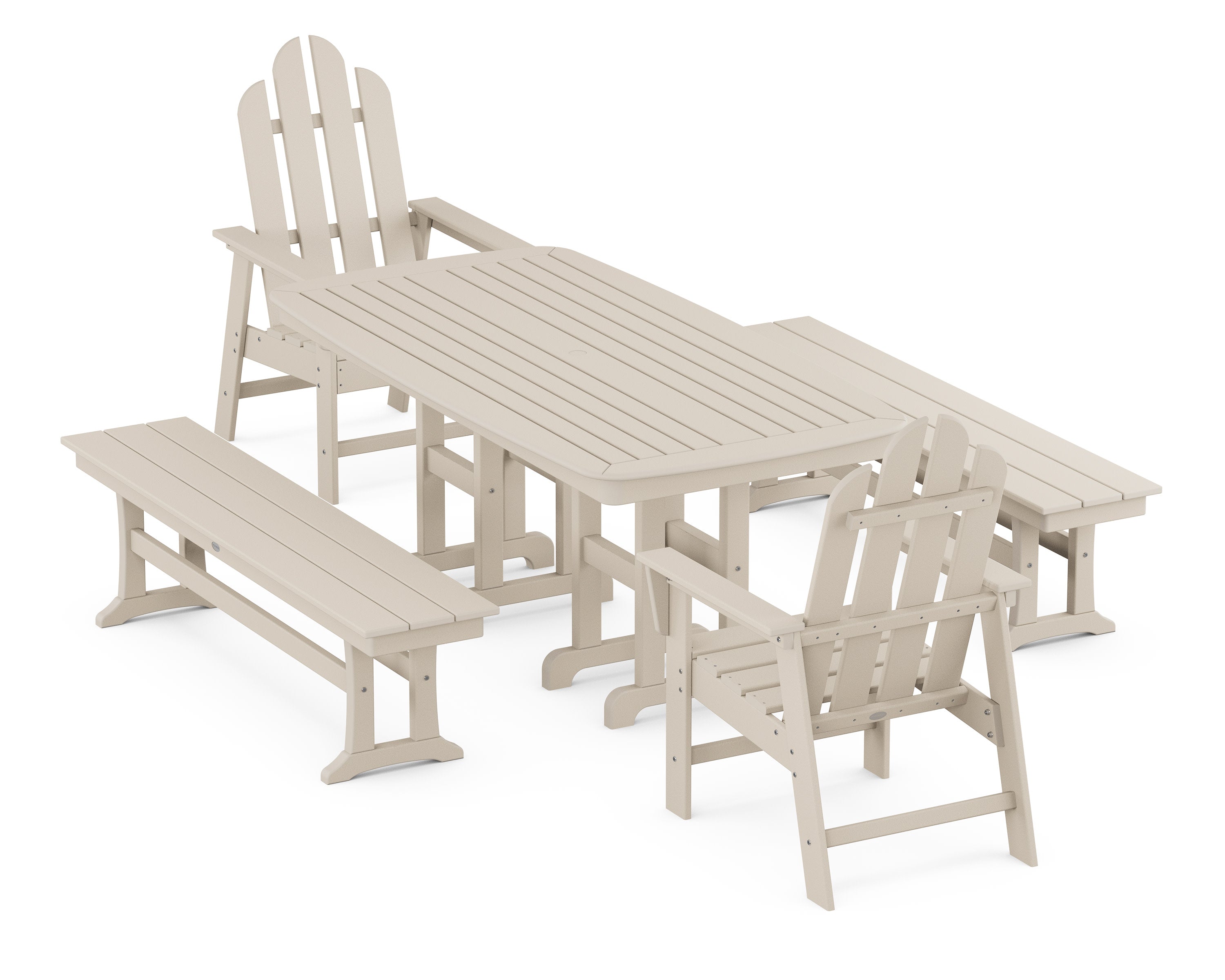 Long Island 5-Piece Dining Set with Benches in Sand