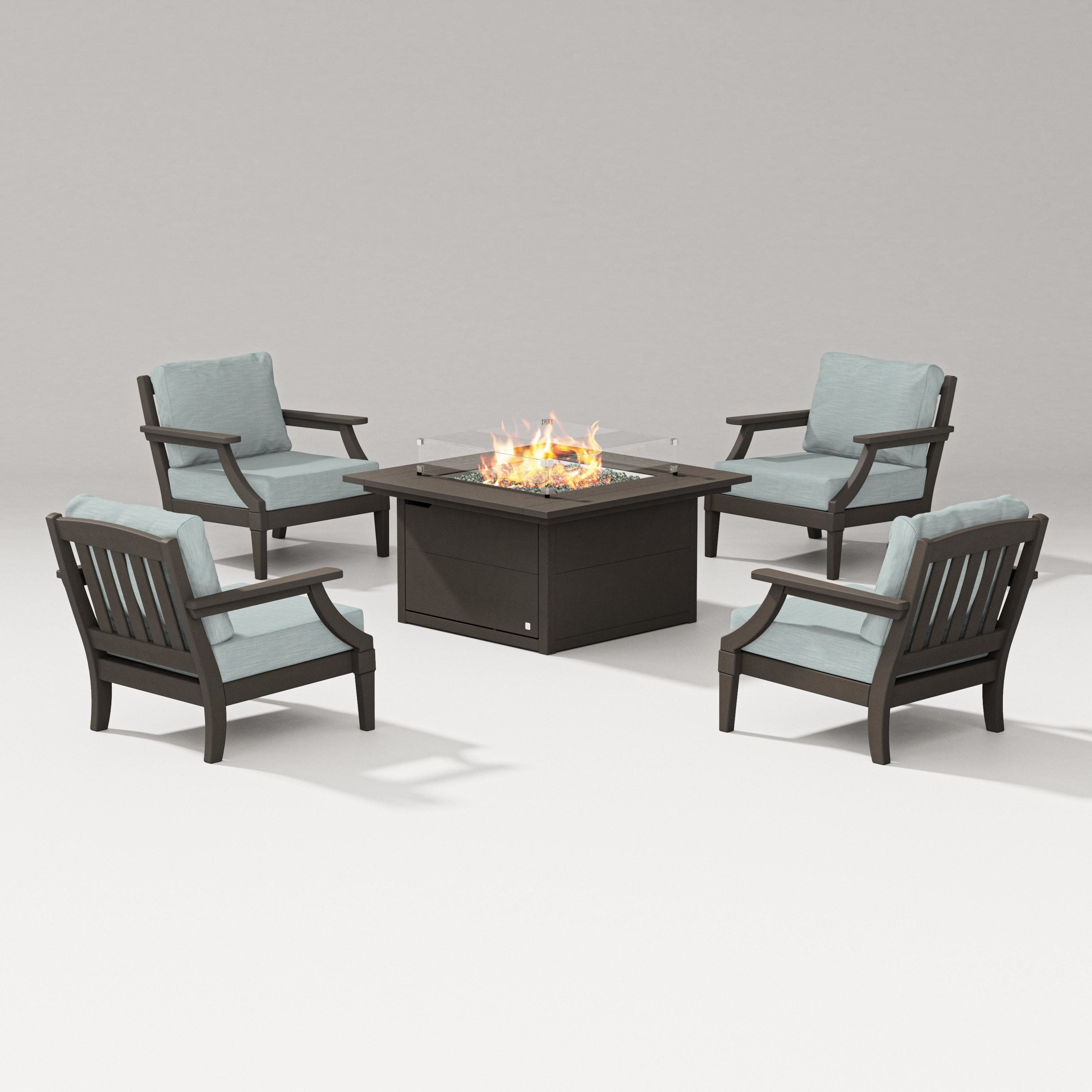Estate 5-Piece Lounge Fire Table Set in Vintage Coffee / Soothe Mist