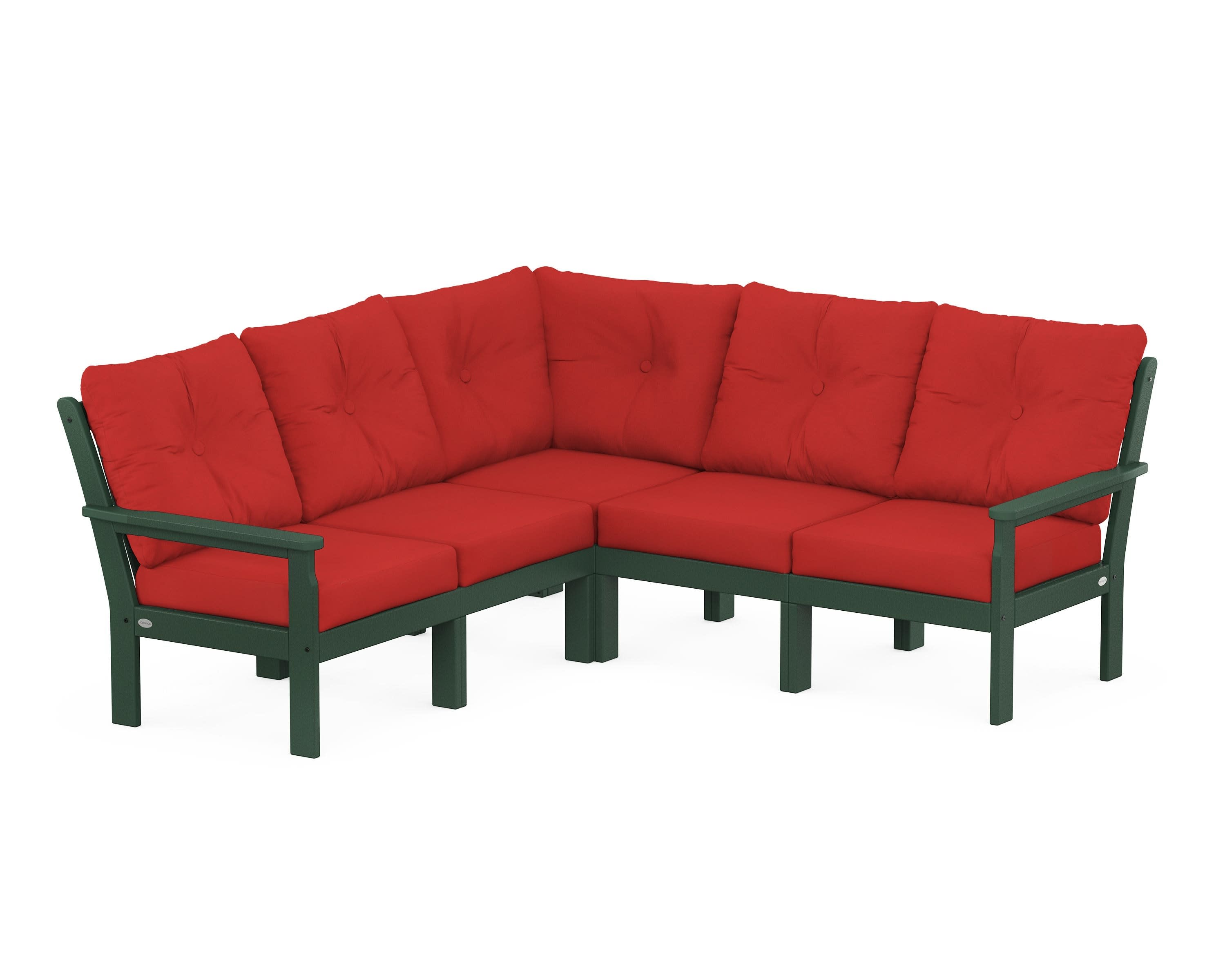 Vineyard 5-Piece Sectional in Green / Crimson Linen